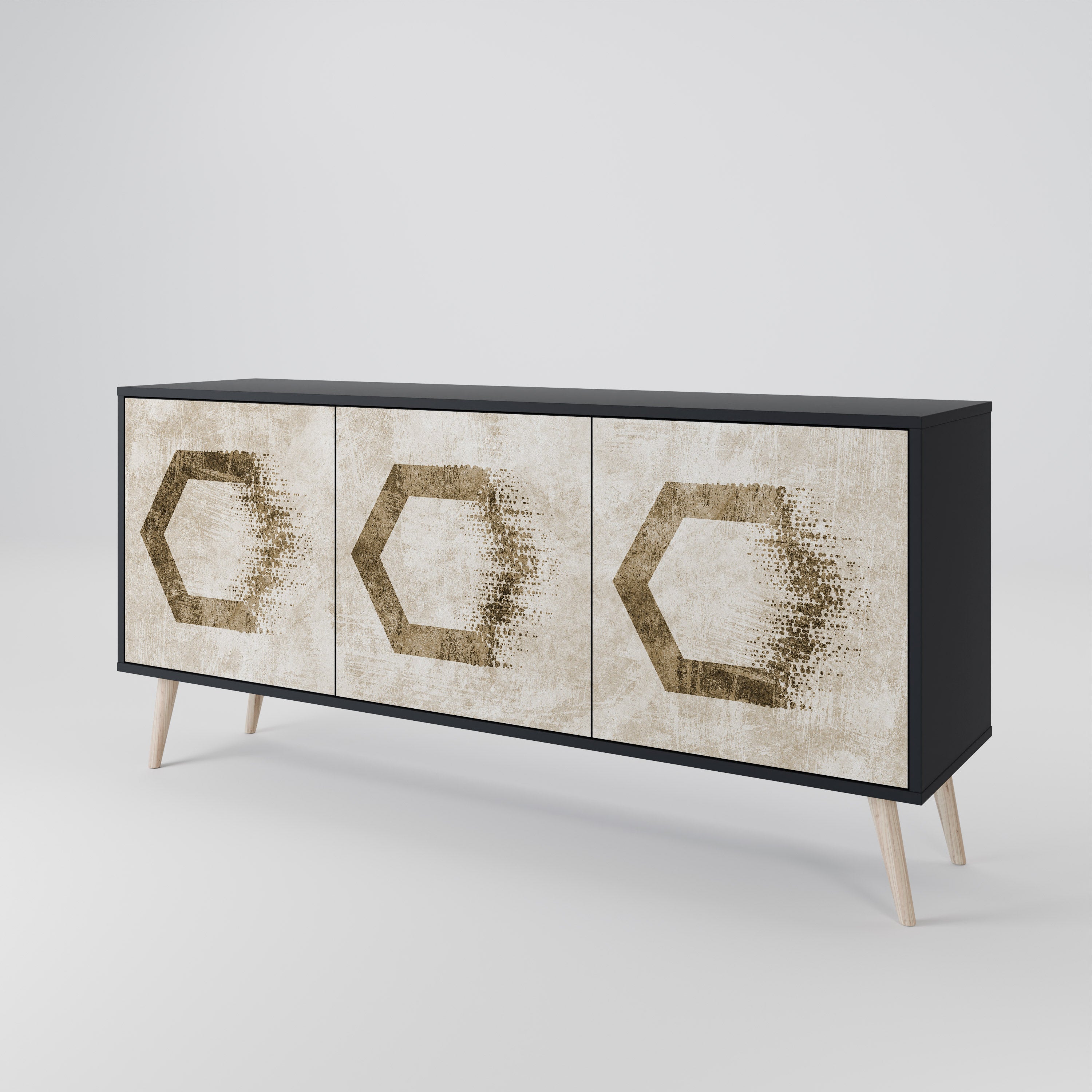 HEXAGONAL SHAPES 3-Door Sideboard in Black Finish