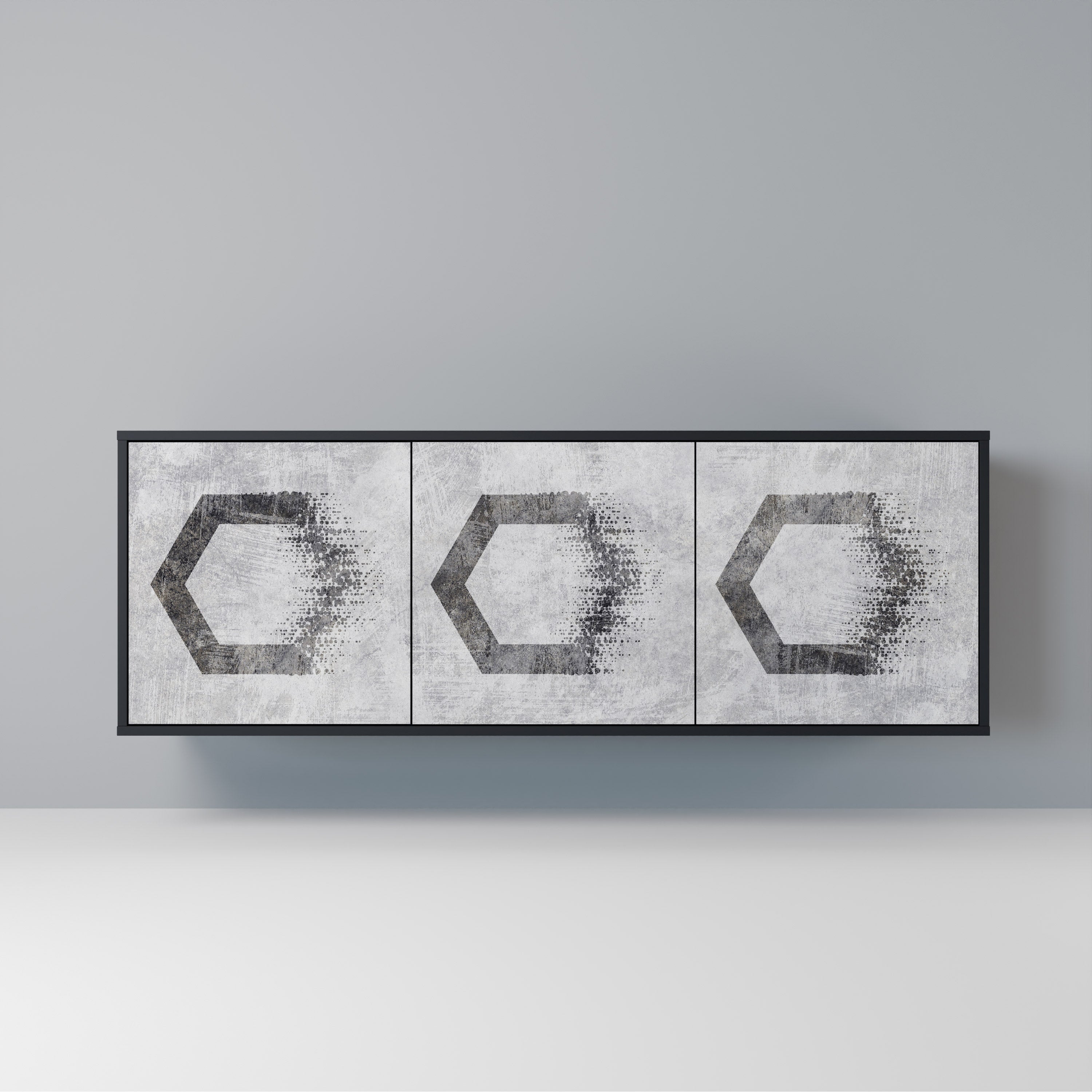 HEXAGONAL FIGURES 3-Door Sideboard in Black Finish