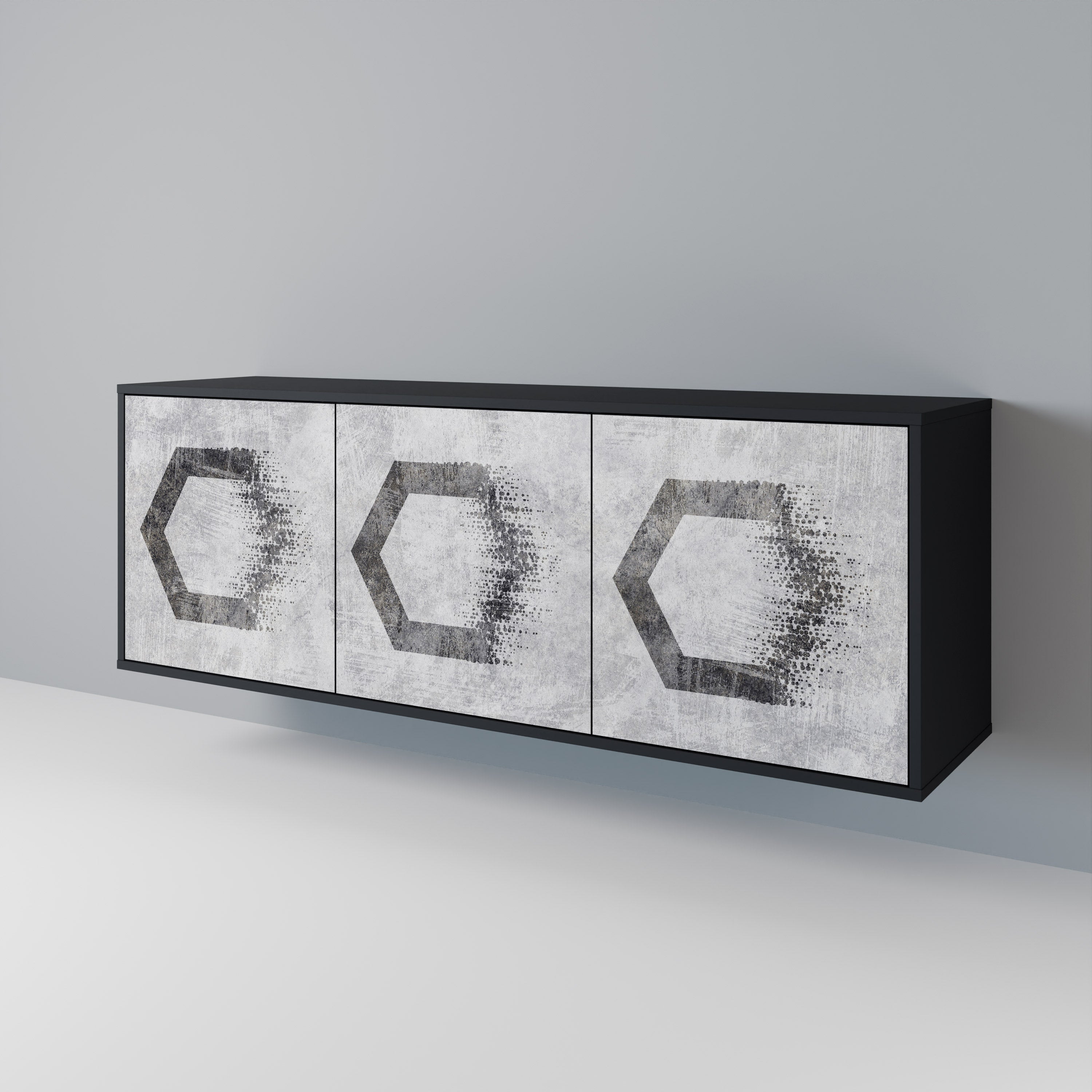 HEXAGONAL FIGURES 3-Door Sideboard in Black Finish
