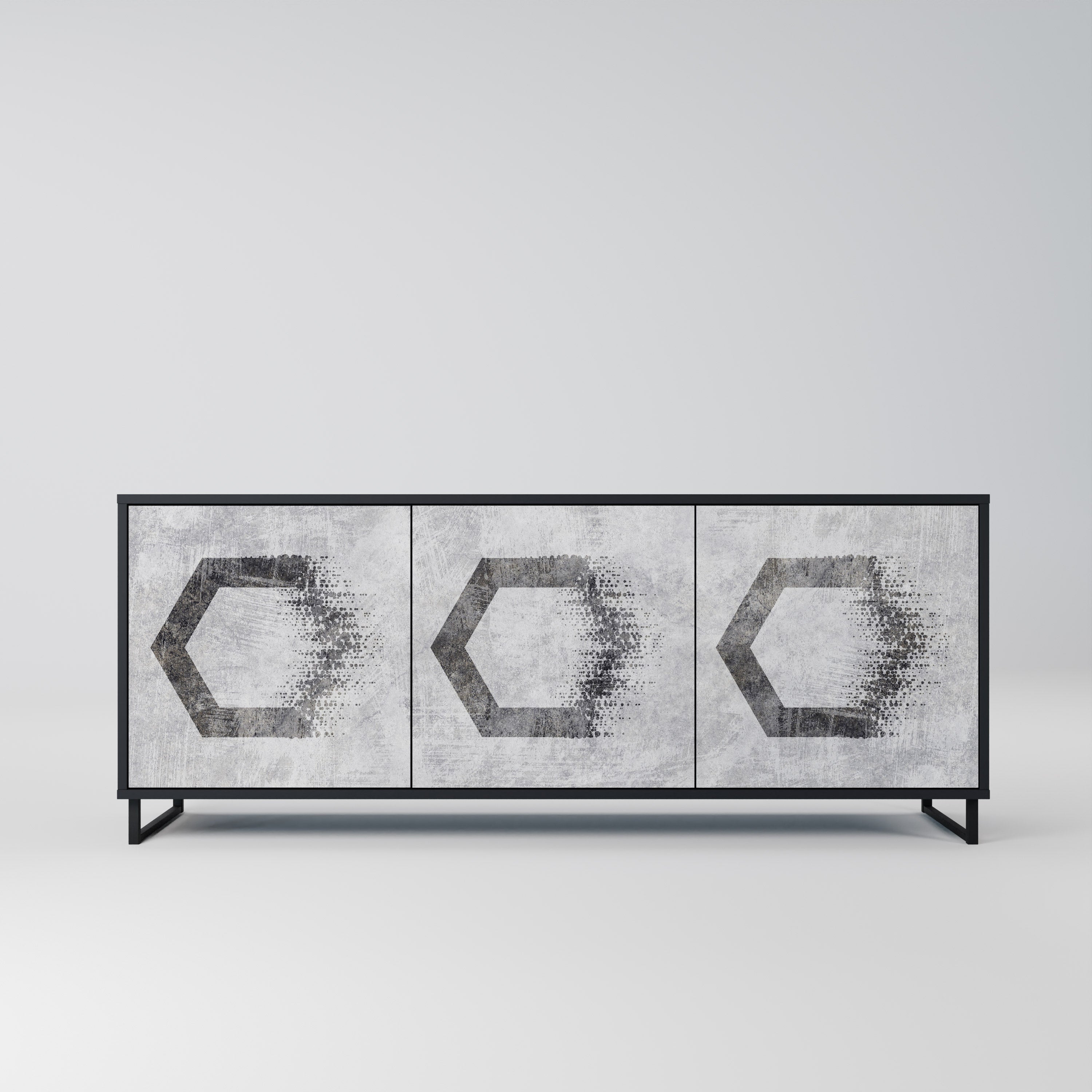 HEXAGONAL FIGURES 3-Door Sideboard in Black Finish