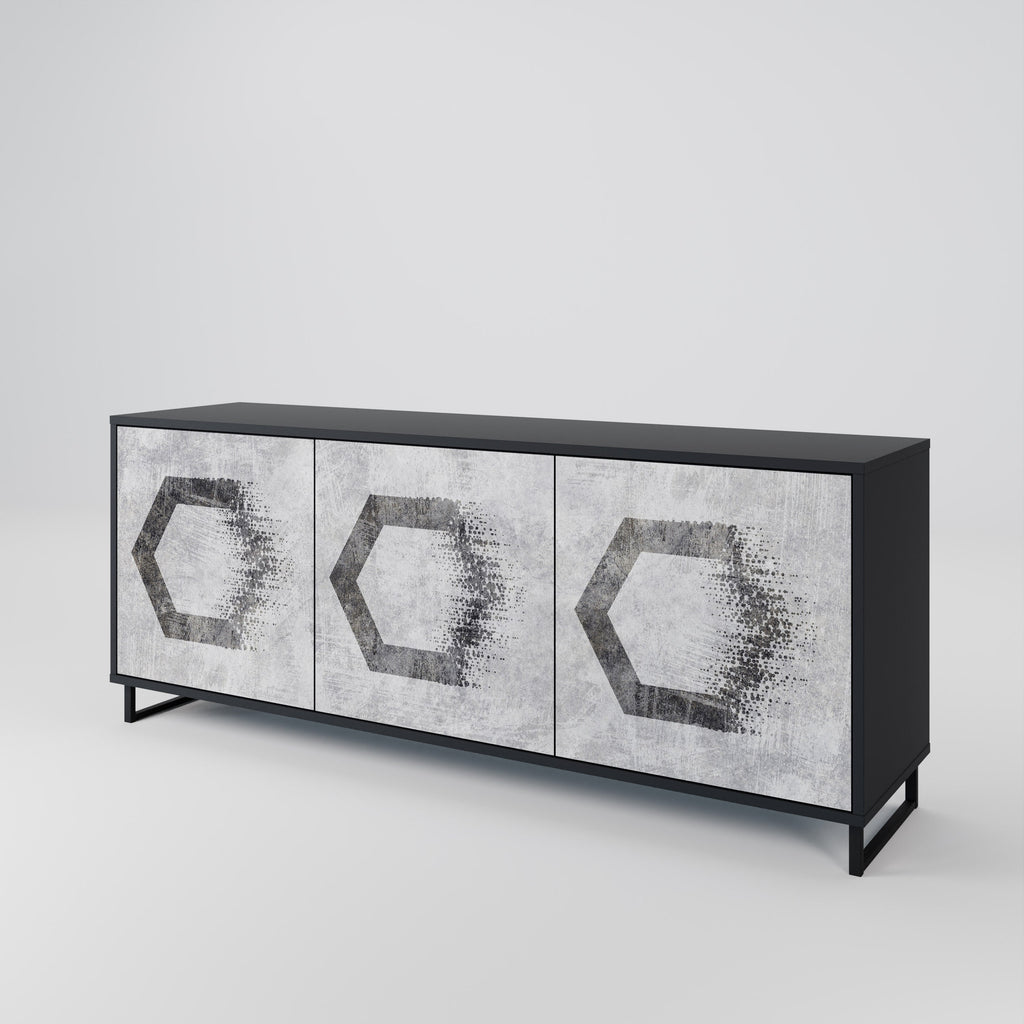 HEXAGONAL FIGURES 3-Door Sideboard in Black Finish