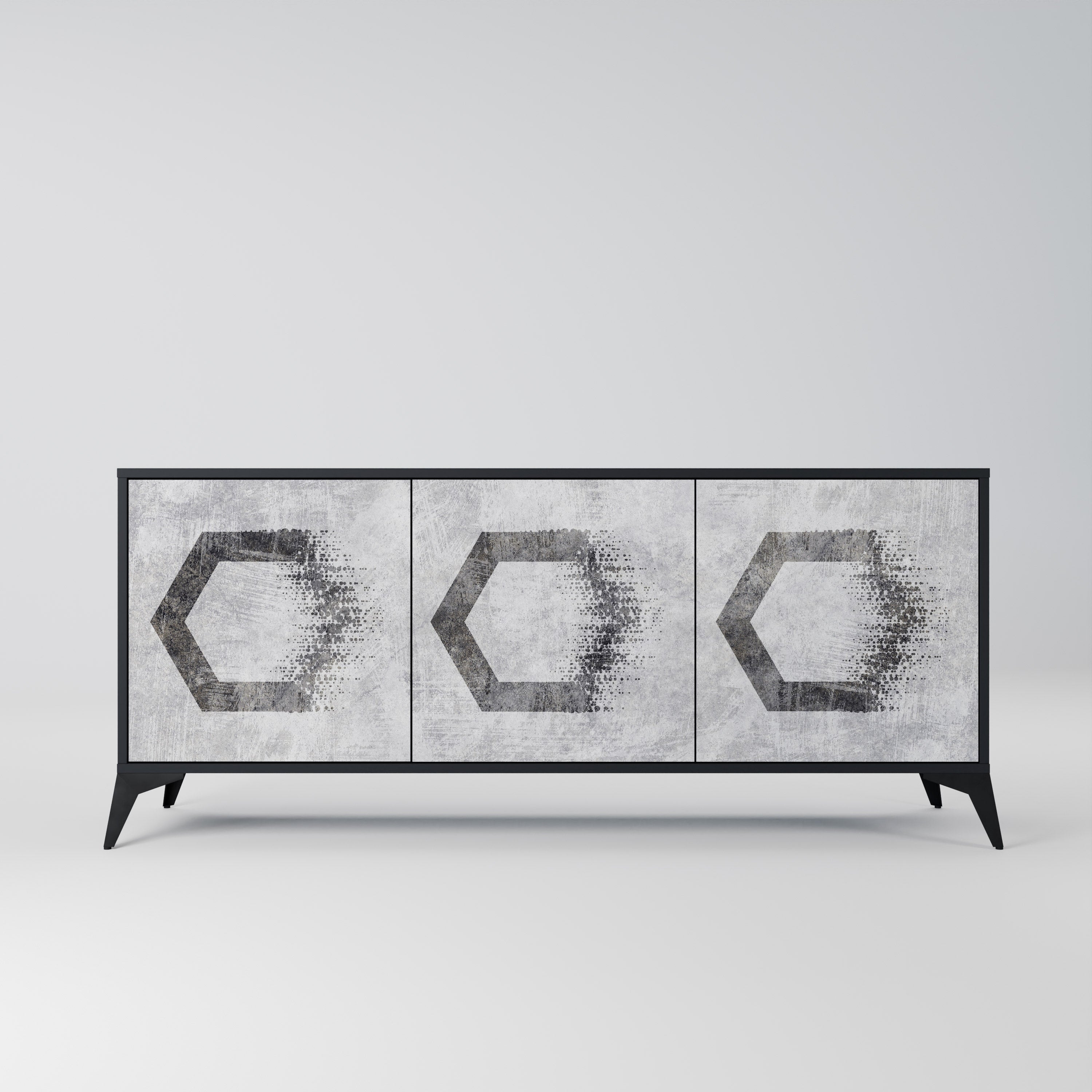HEXAGONAL FIGURES 3-Door Sideboard in Black Finish