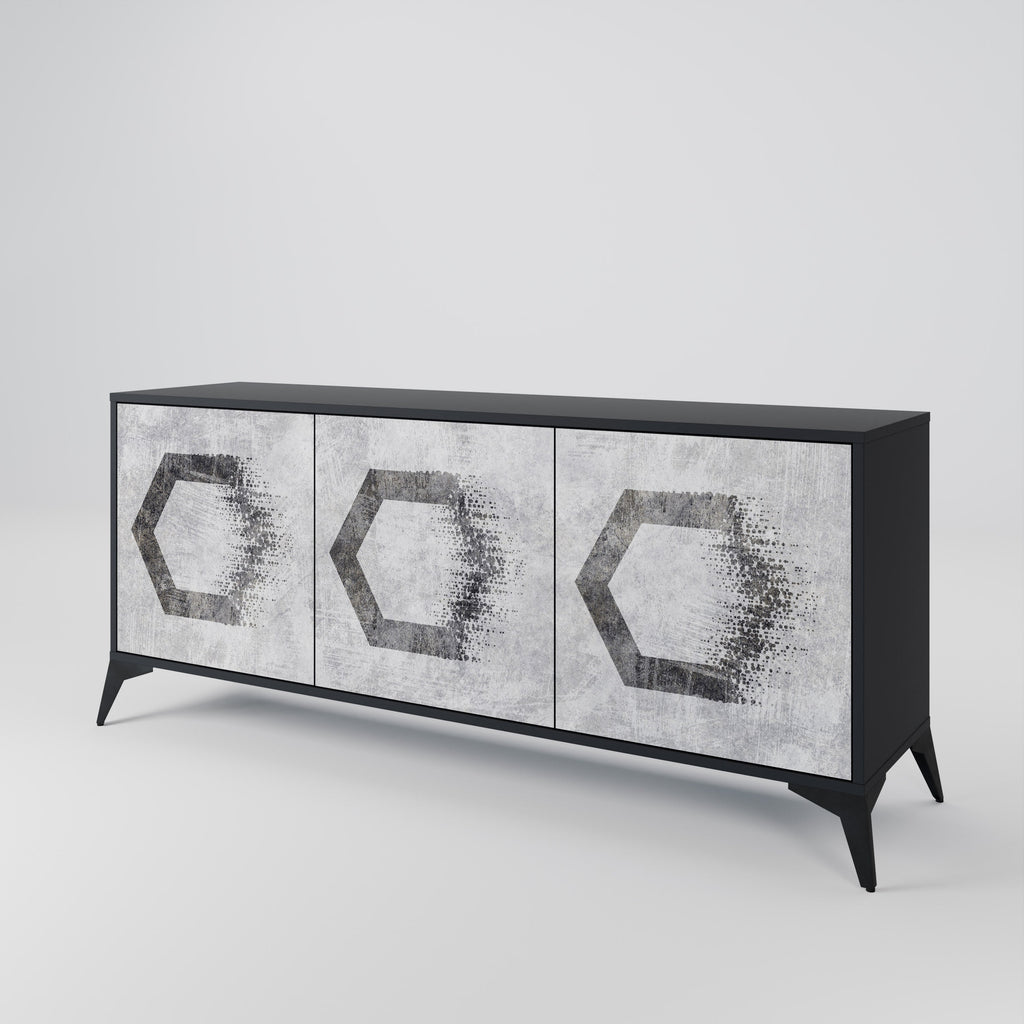 HEXAGONAL FIGURES 3-Door Sideboard in Black Finish