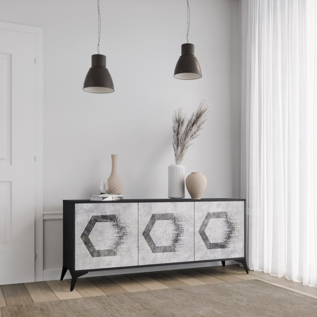HEXAGONAL FIGURES 3-Door Sideboard in Black Finish