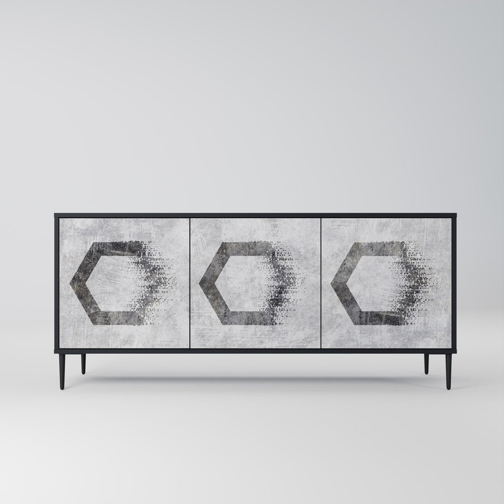 HEXAGONAL FIGURES 3-Door Sideboard in Black Finish