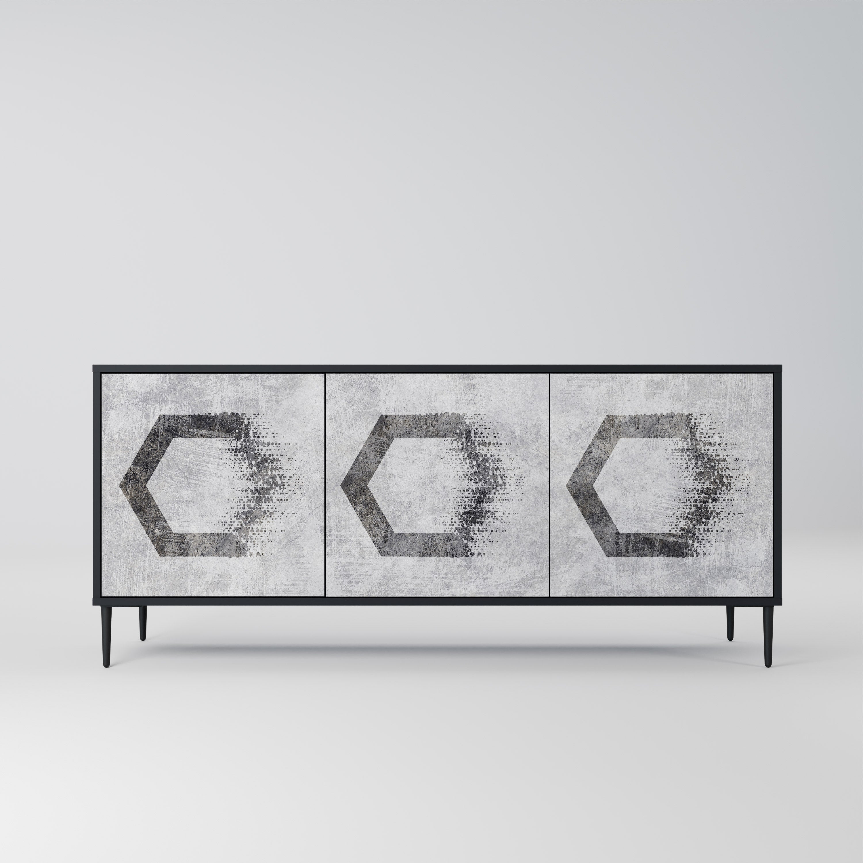 HEXAGONAL FIGURES 3-Door Sideboard in Black Finish