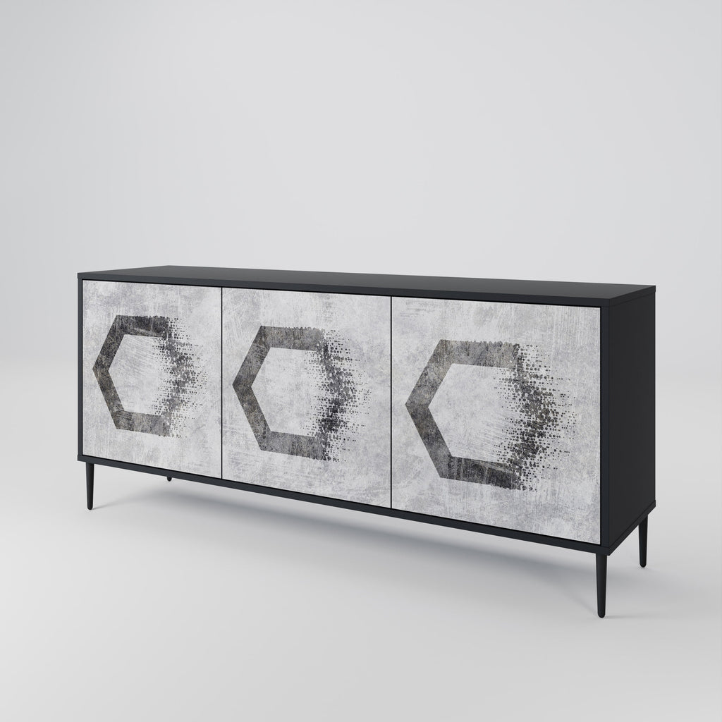 HEXAGONAL FIGURES 3-Door Sideboard in Black Finish