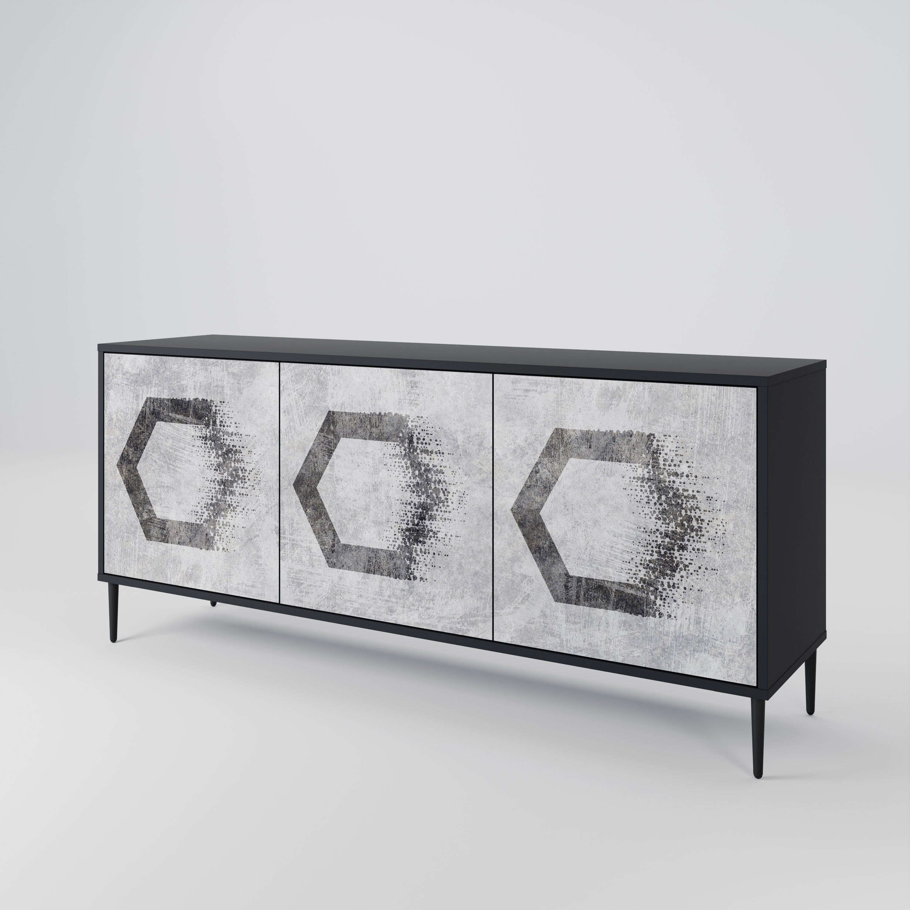 HEXAGONAL FIGURES 3-Door Sideboard in Black Finish