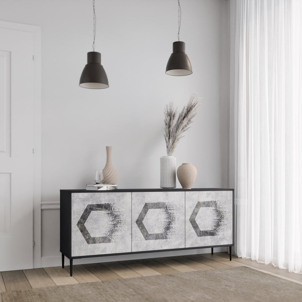 HEXAGONAL FIGURES 3-Door Sideboard in Black Finish