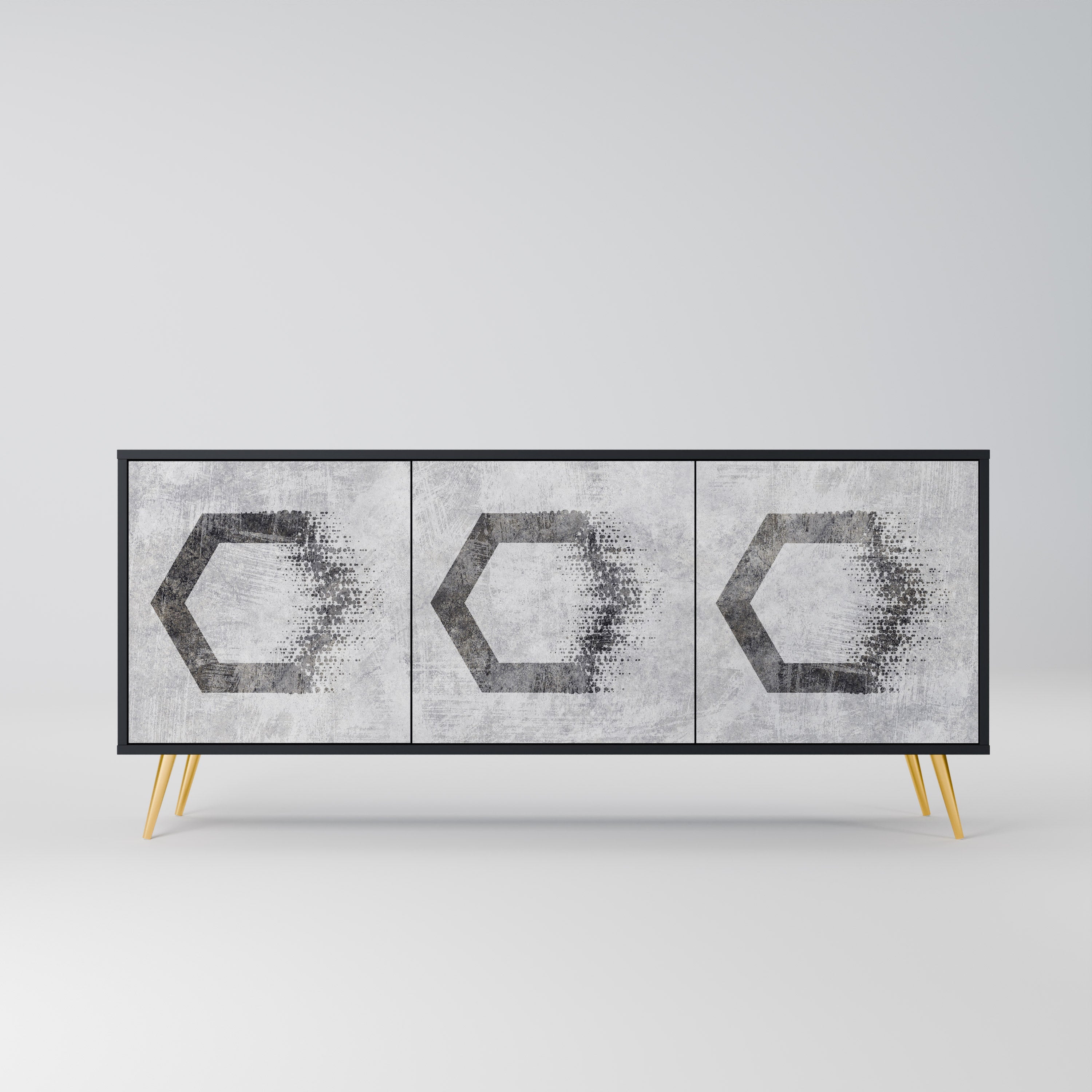 HEXAGONAL FIGURES 3-Door Sideboard in Black Finish