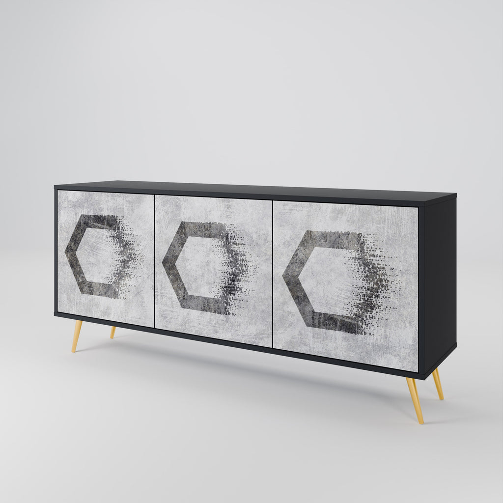 HEXAGONAL FIGURES 3-Door Sideboard in Black Finish