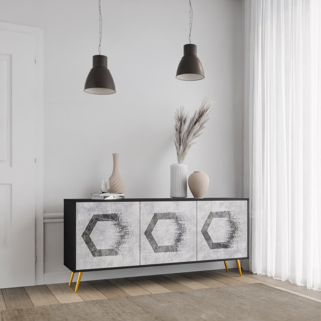 HEXAGONAL FIGURES 3-Door Sideboard in Black Finish