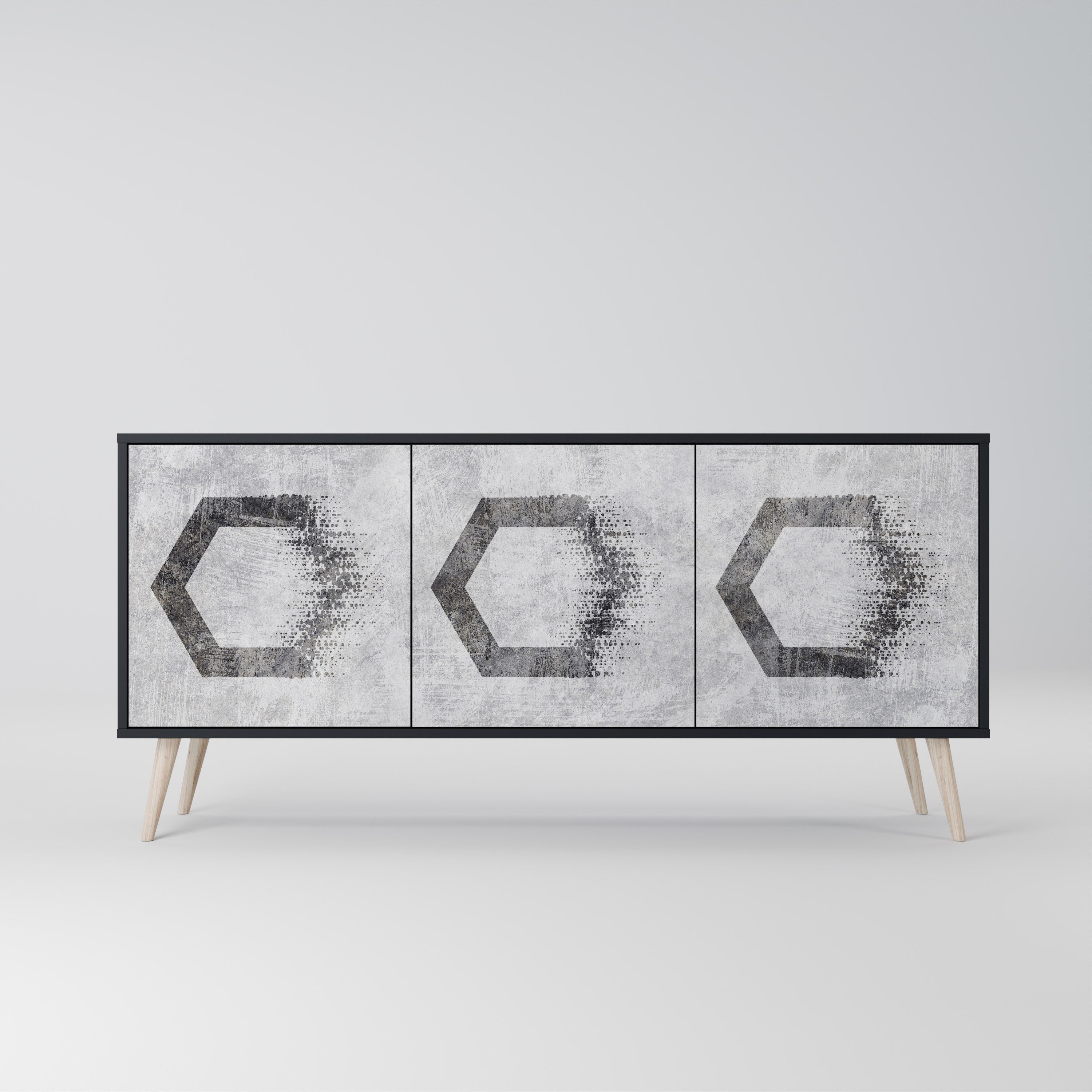 HEXAGONAL FIGURES 3-Door Sideboard in Black Finish