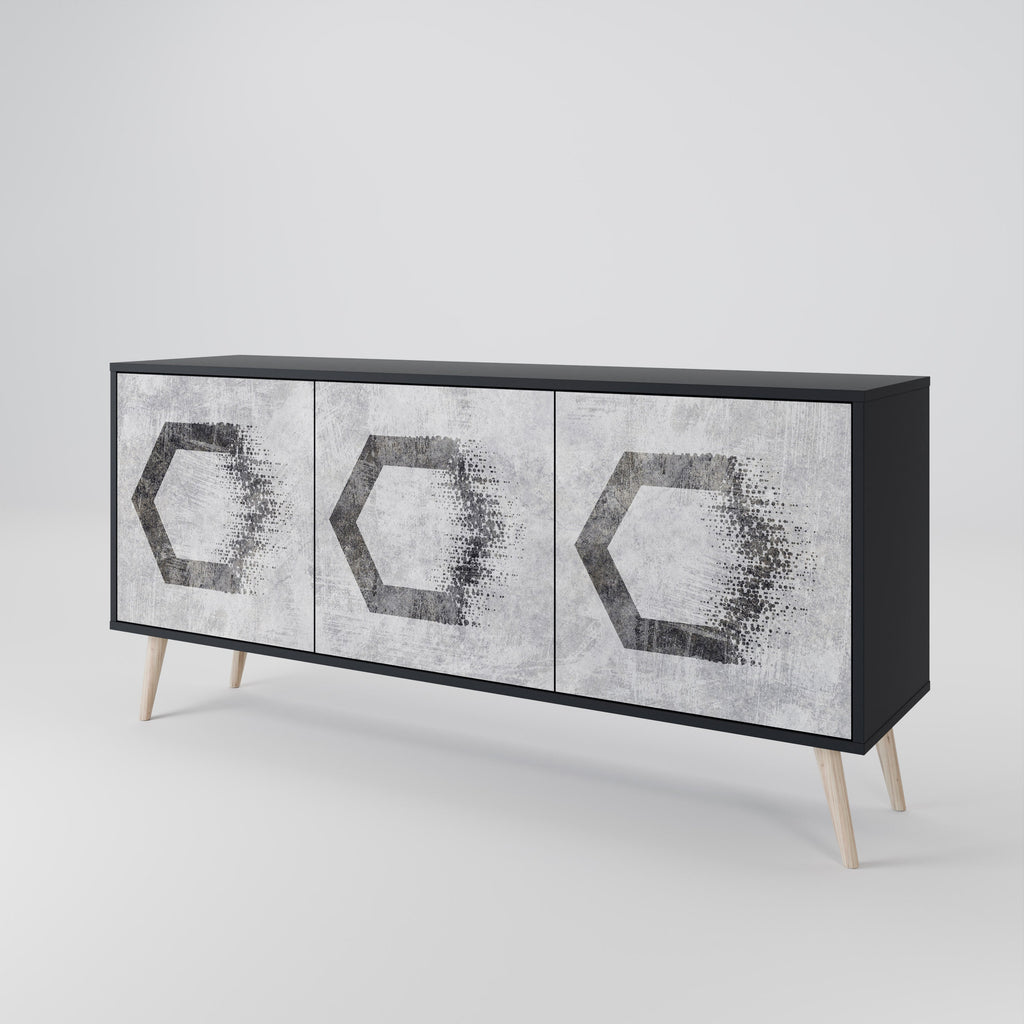 HEXAGONAL FIGURES 3-Door Sideboard in Black Finish