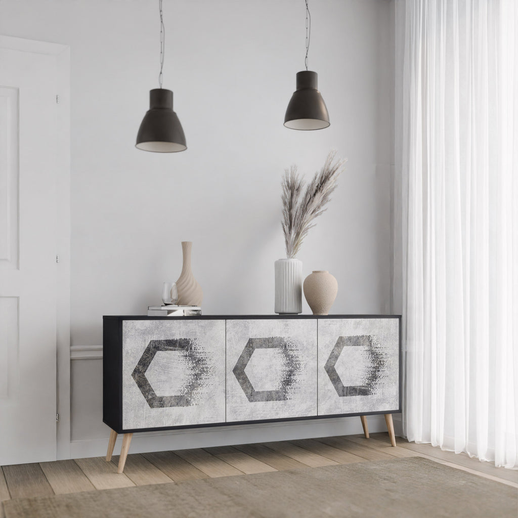 HEXAGONAL FIGURES 3-Door Sideboard in Black Finish
