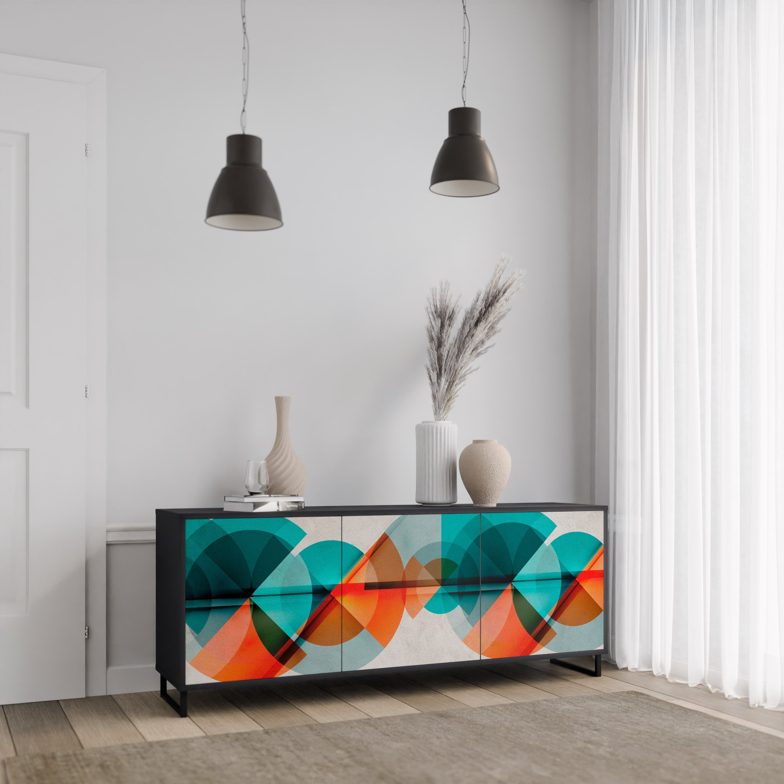 CIRCULAR RHAPSODY 3-Door Sideboard in Black Finish