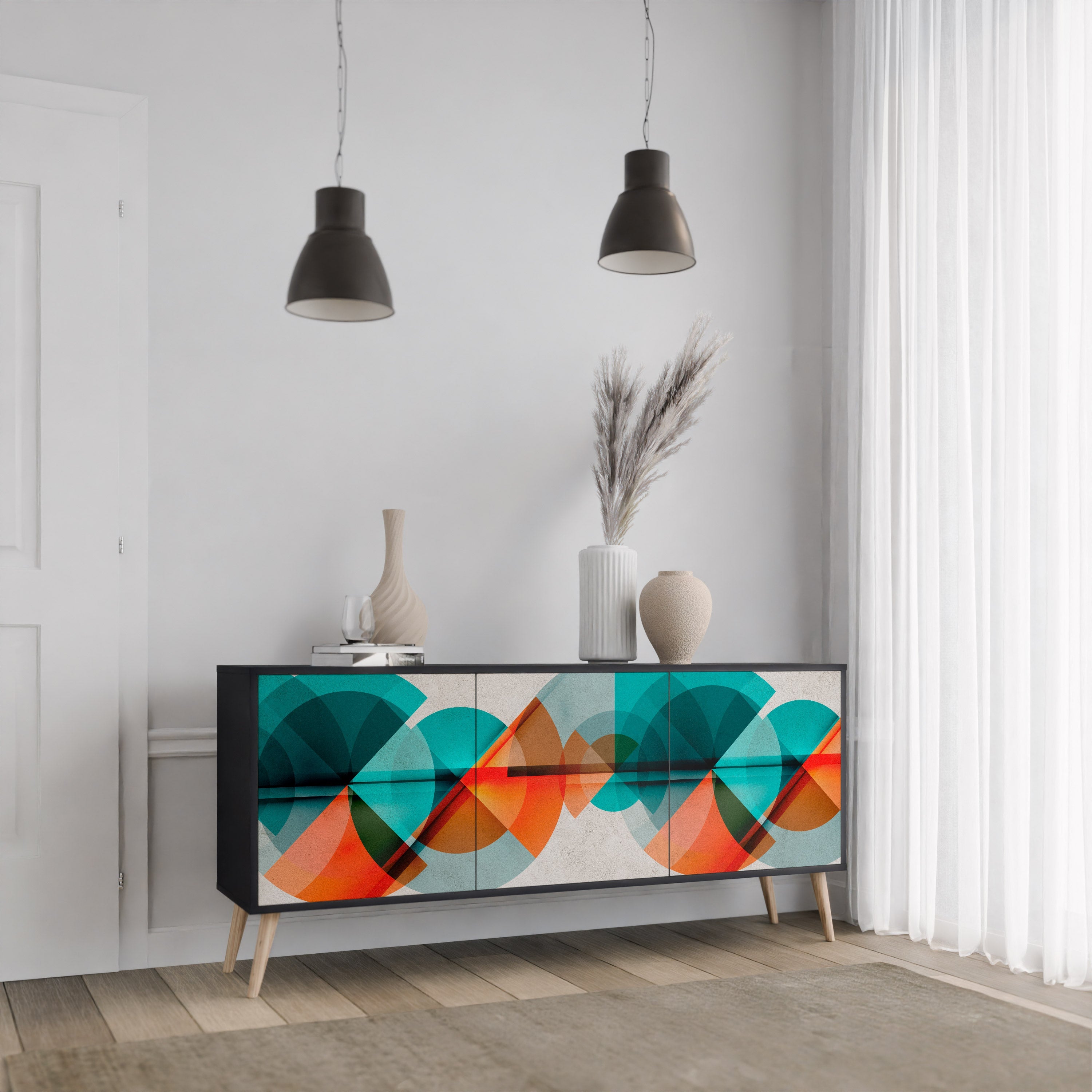 CIRCULAR RHAPSODY 3-Door Sideboard in Black Finish