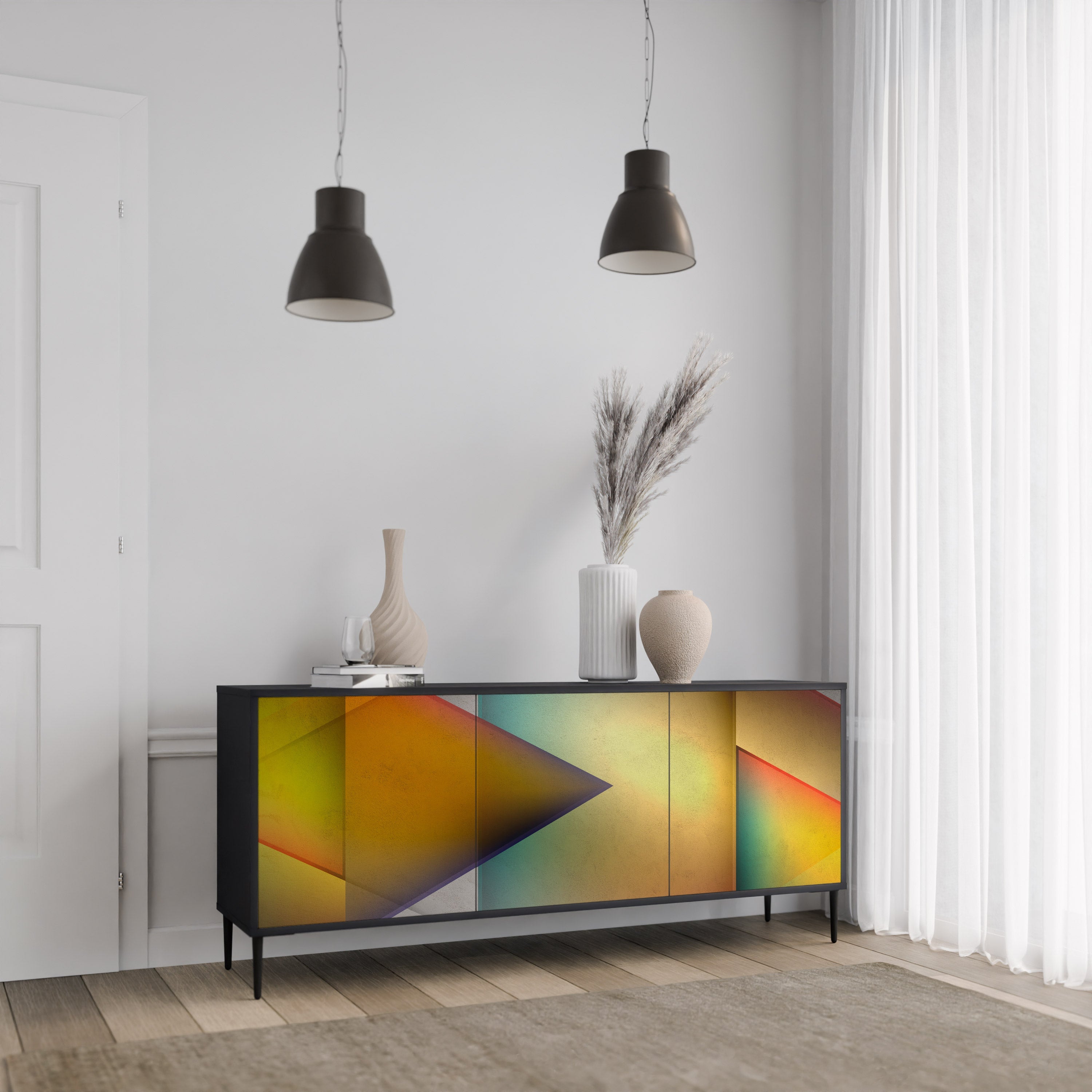 PIERCING SHARPNESS 3-Door Sideboard in Black Finish