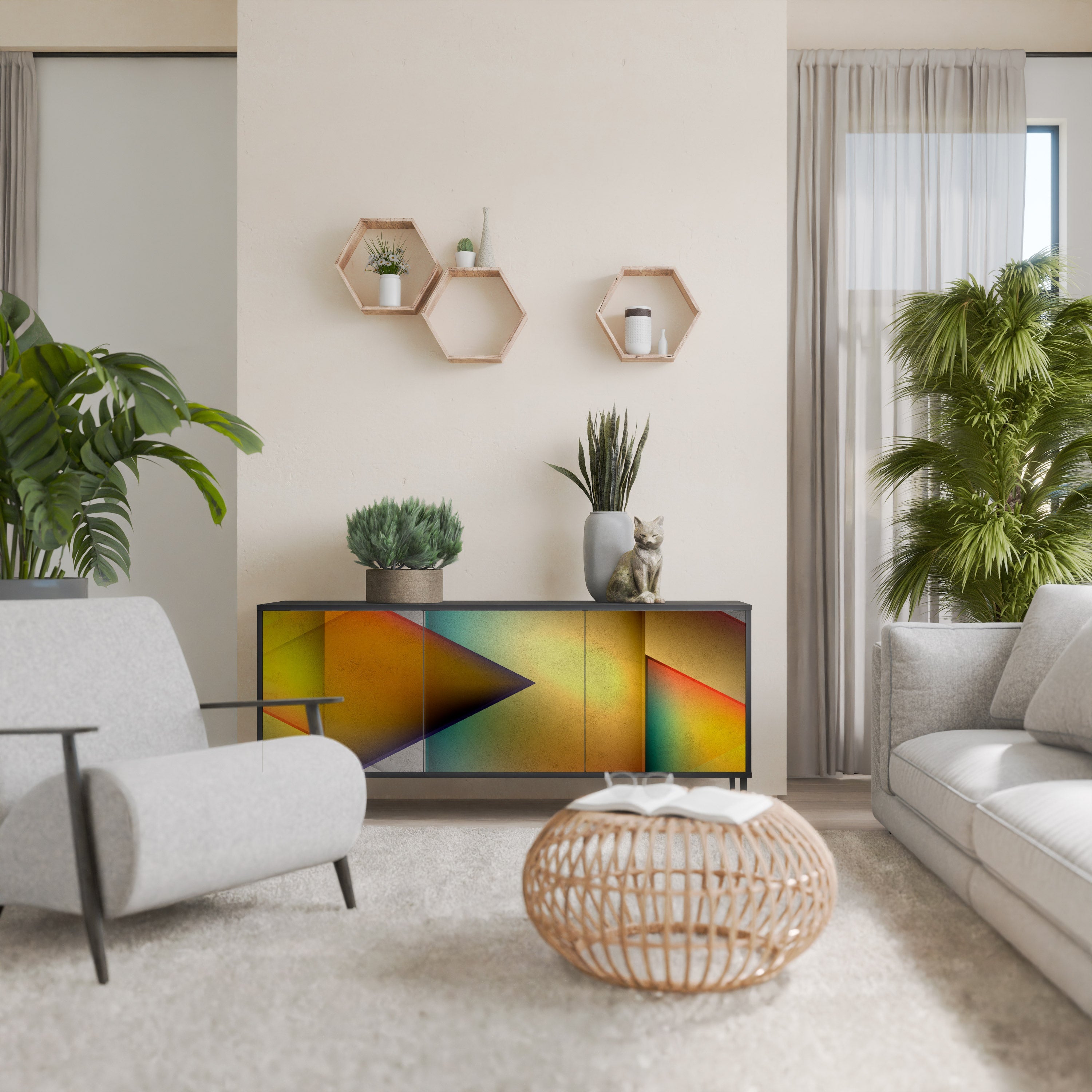 PIERCING SHARPNESS 3-Door Sideboard in Black Finish