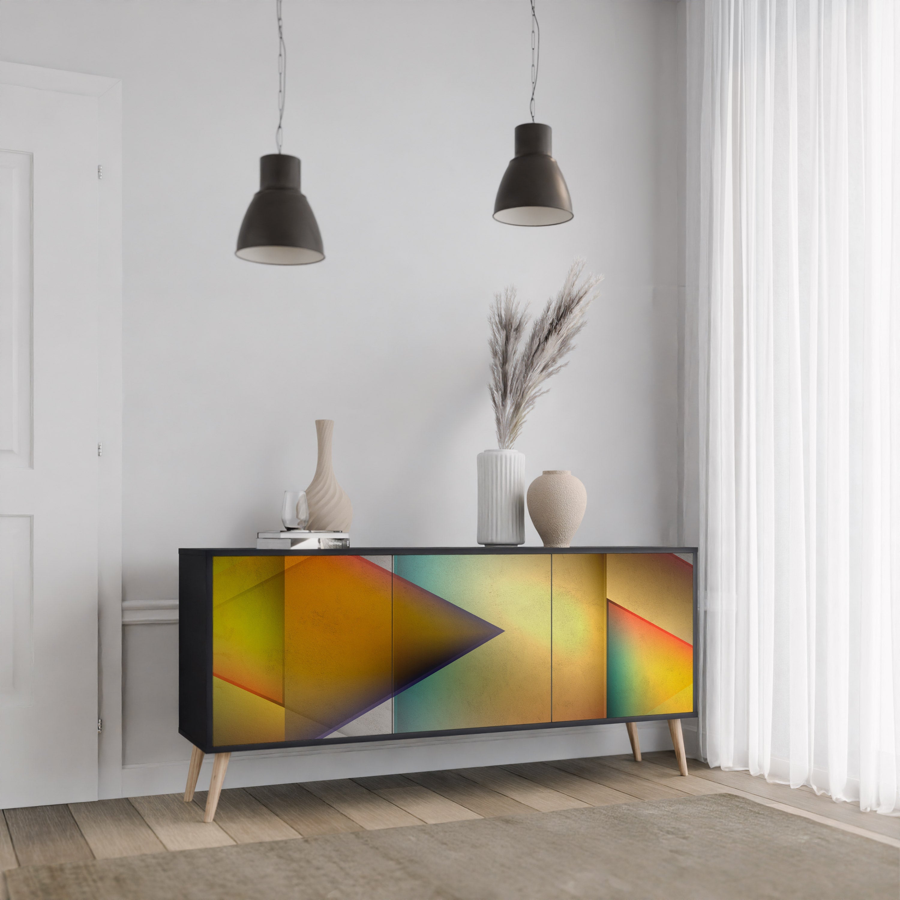 PIERCING SHARPNESS Aparador de 3 Portas em Acabamento Preto