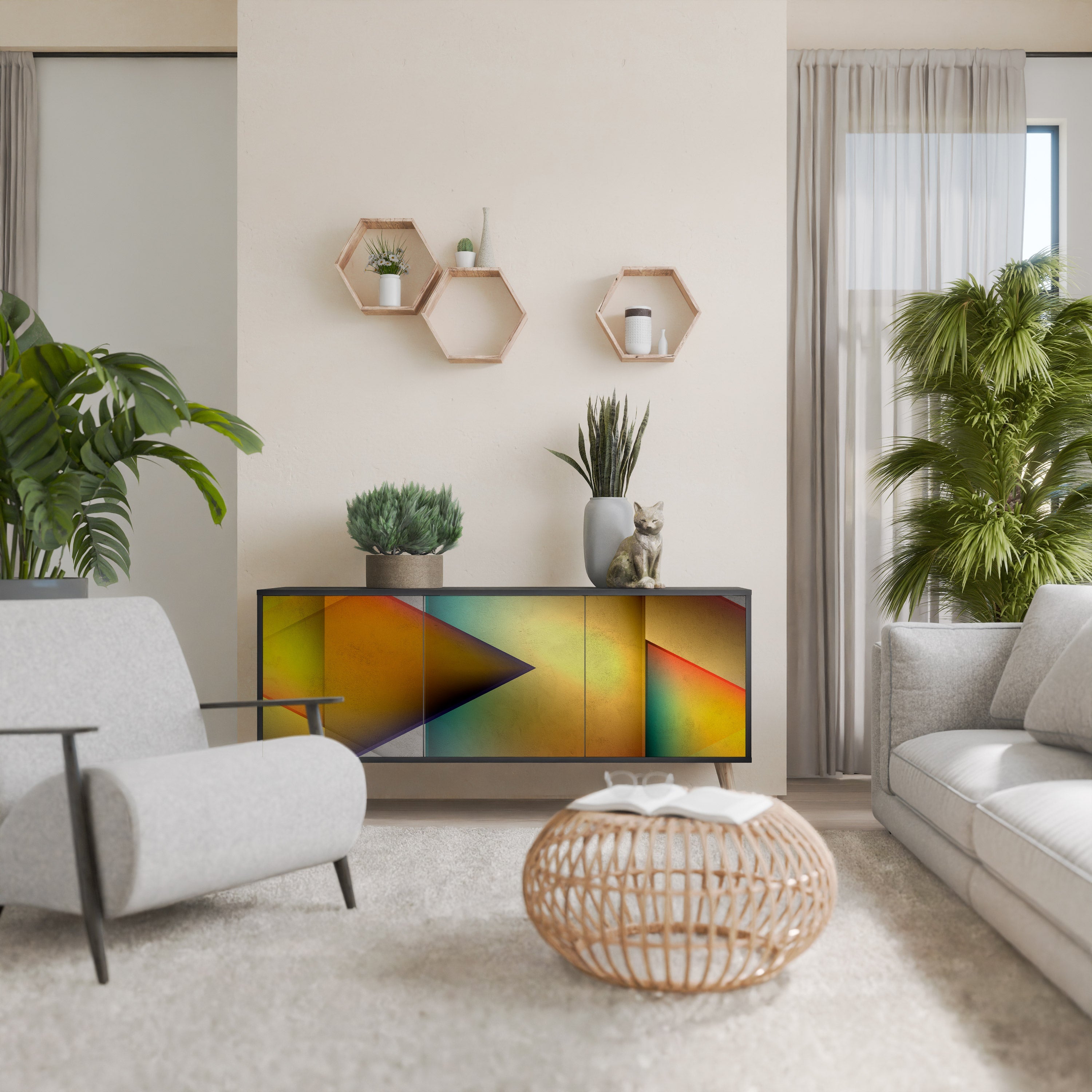 PIERCING SHARPNESS Aparador de 3 Portas em Acabamento Preto