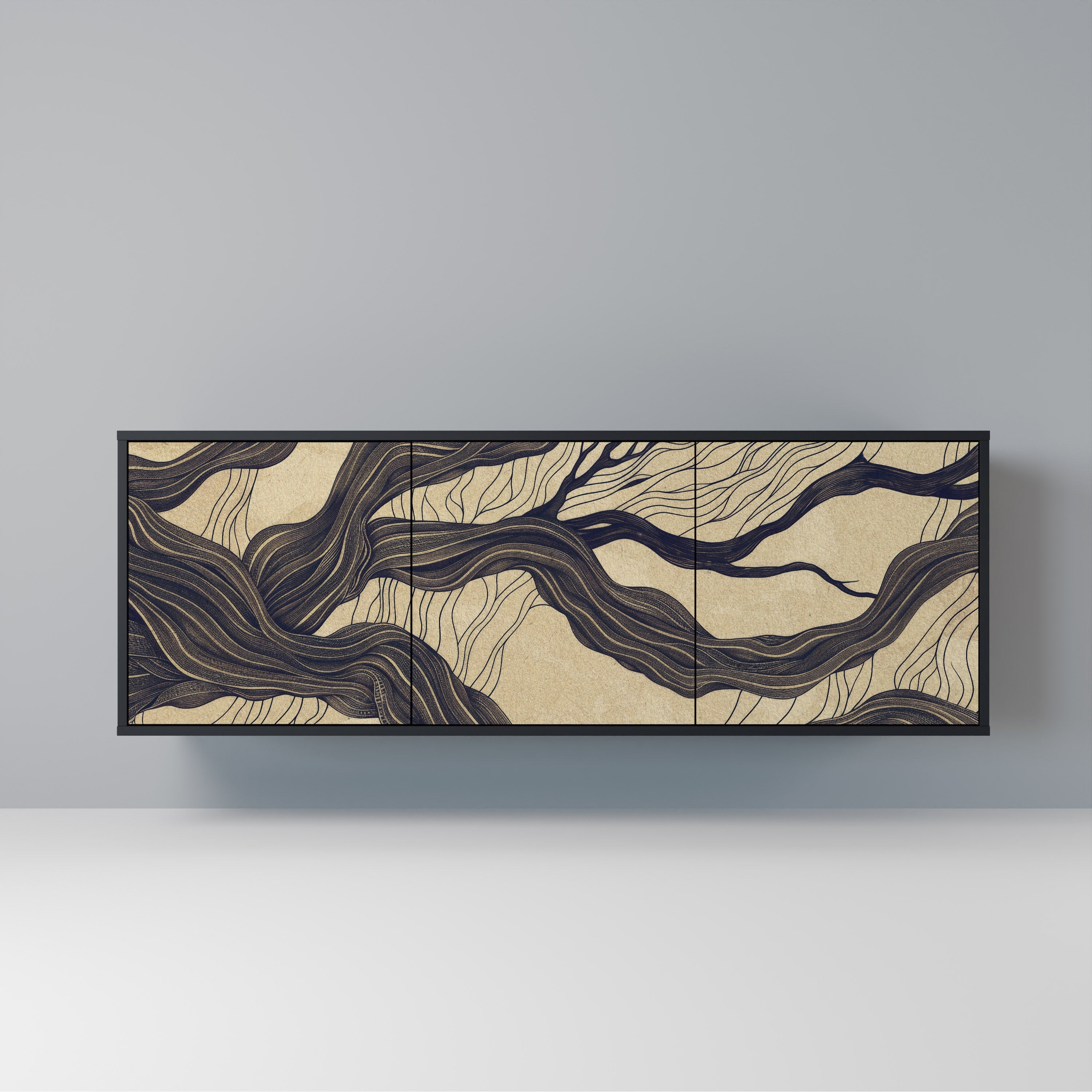 UNIFIED FRAGMENTS 3-Door Sideboard in Black Finish