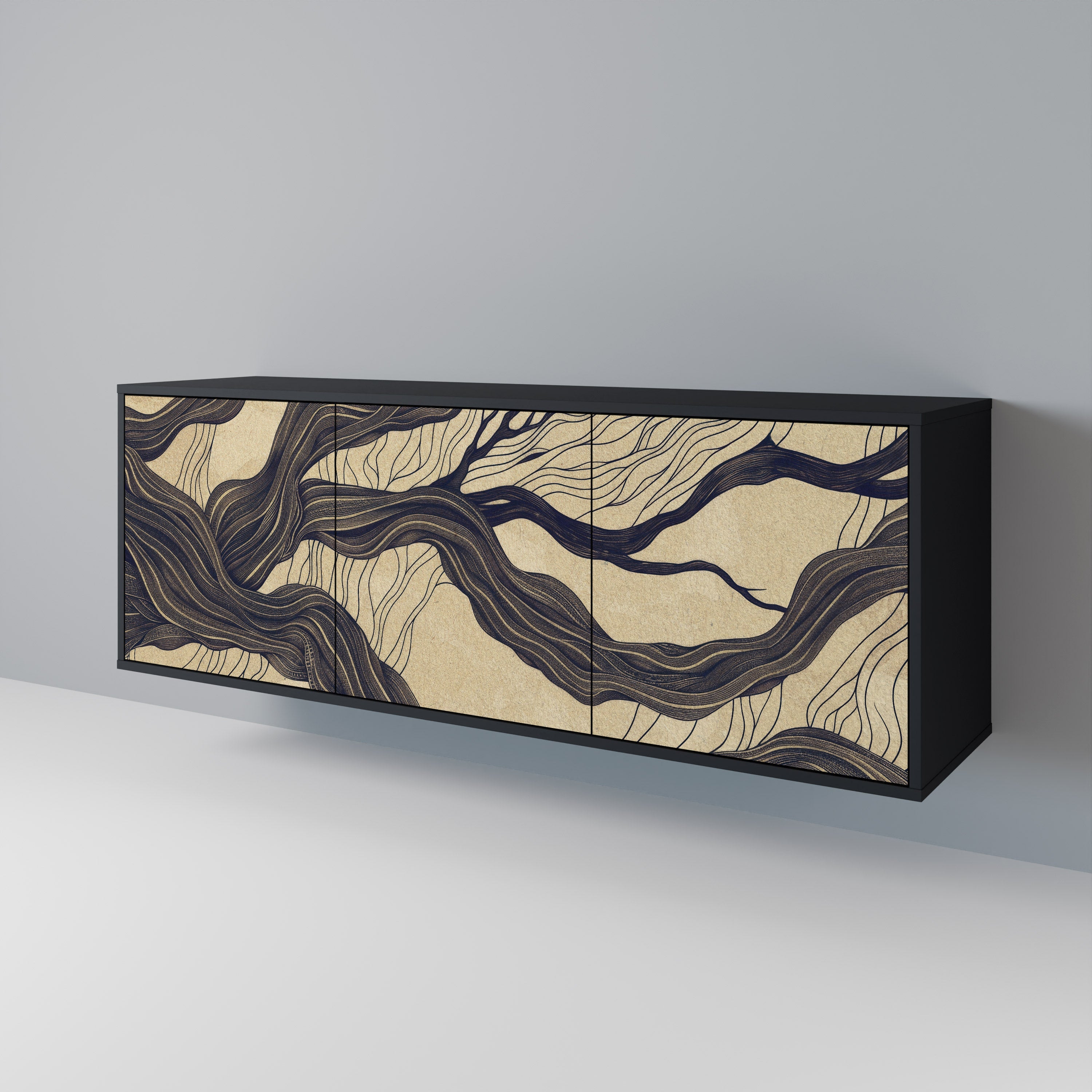 UNIFIED FRAGMENTS 3-Door Sideboard in Black Finish