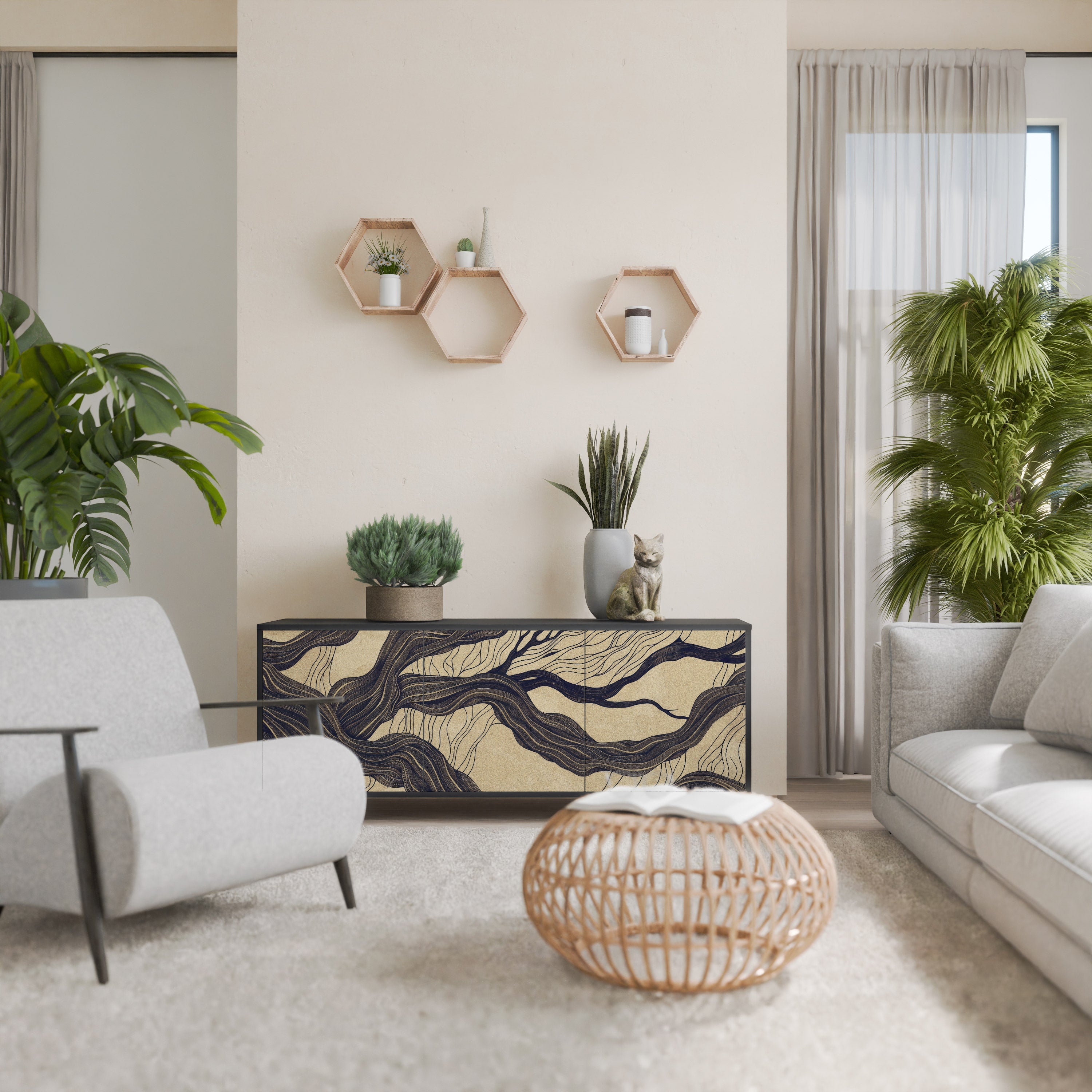 UNIFIED FRAGMENTS 3-Door Sideboard in Black Finish