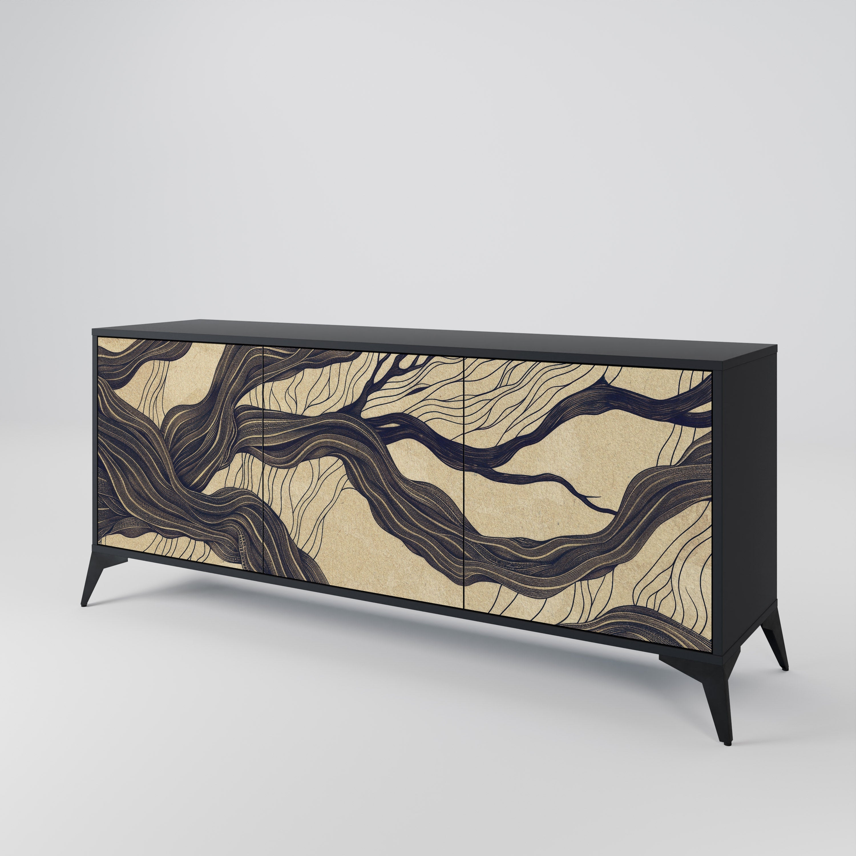 UNIFIED FRAGMENTS 3-Door Sideboard in Black Finish