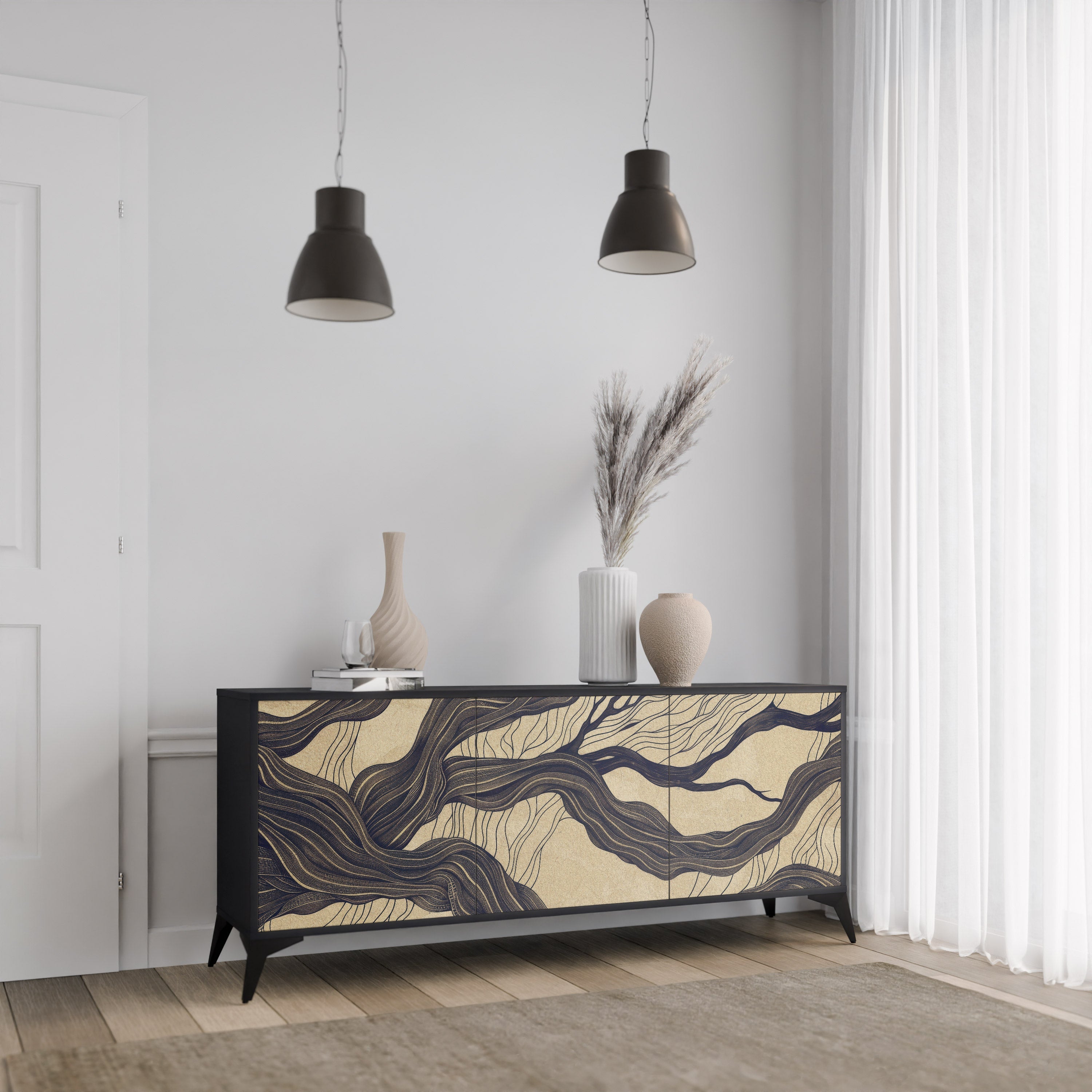 UNIFIED FRAGMENTS 3-Door Sideboard in Black Finish