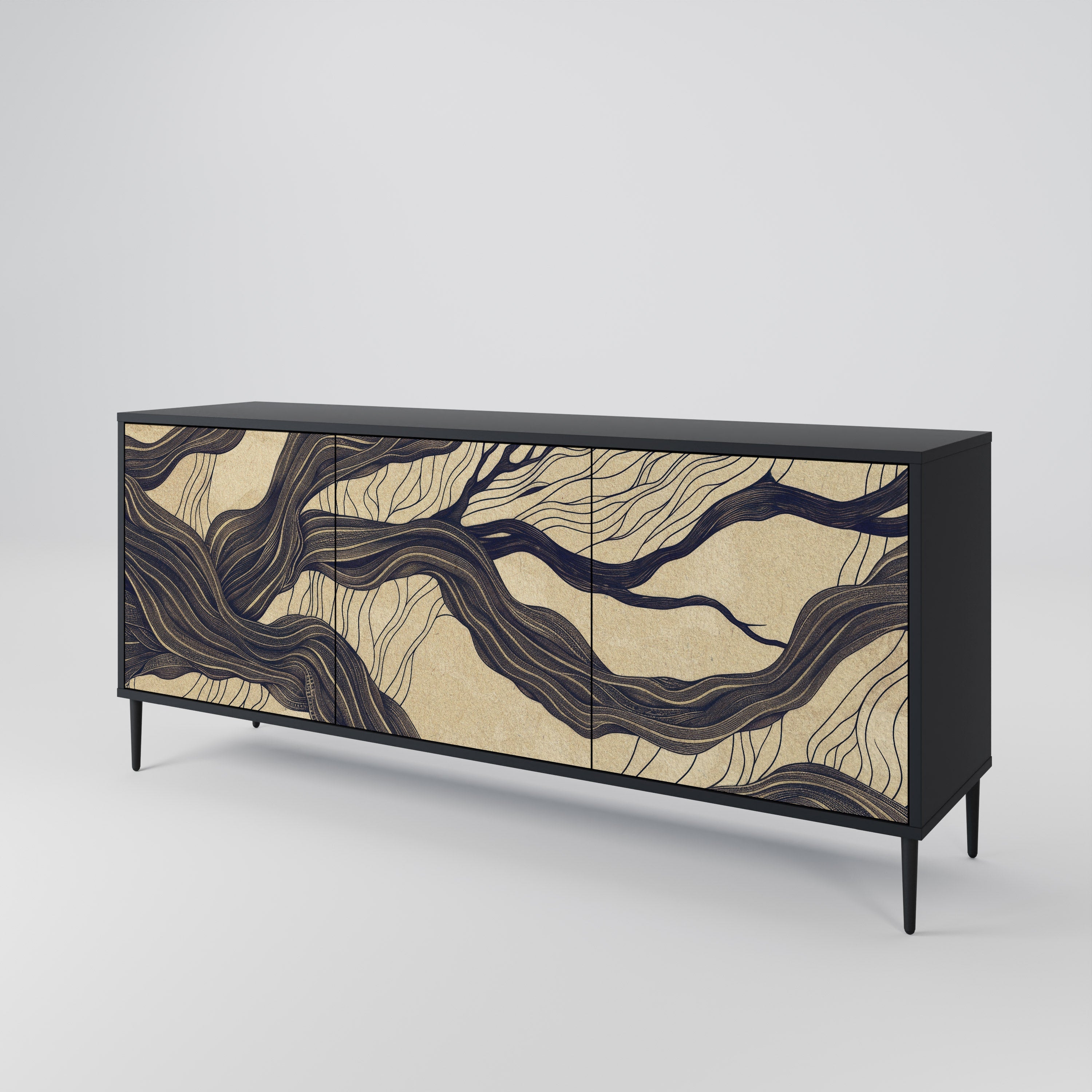 UNIFIED FRAGMENTS 3-Door Sideboard in Black Finish