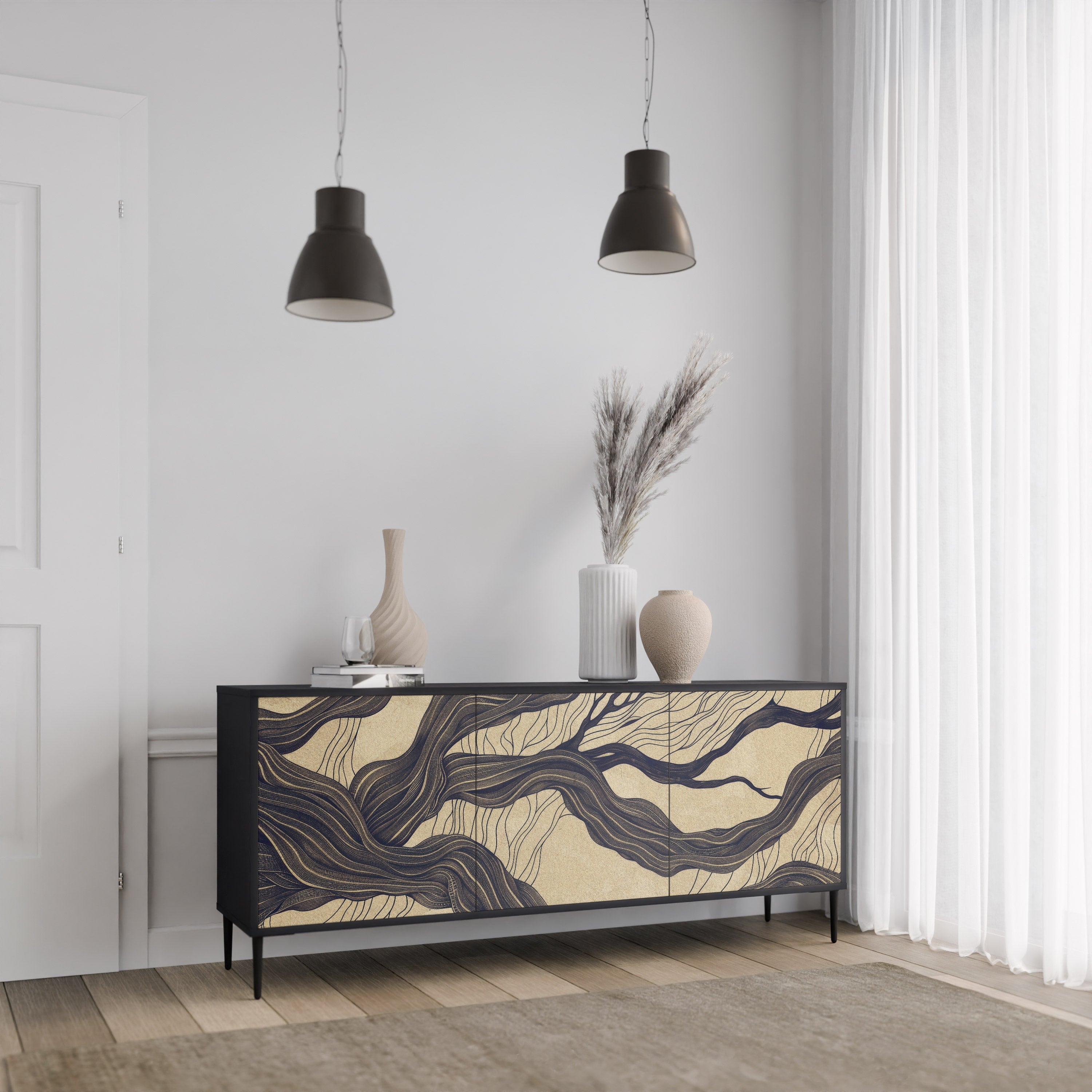 UNIFIED FRAGMENTS 3-Door Sideboard in Black Finish