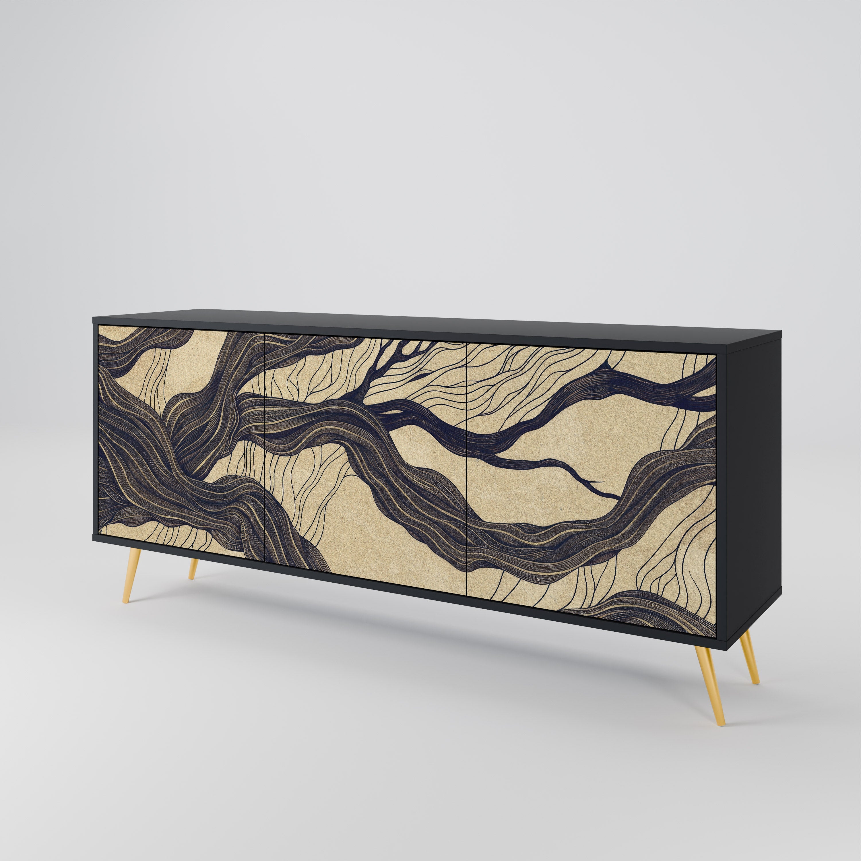 UNIFIED FRAGMENTS 3-Door Sideboard in Black Finish