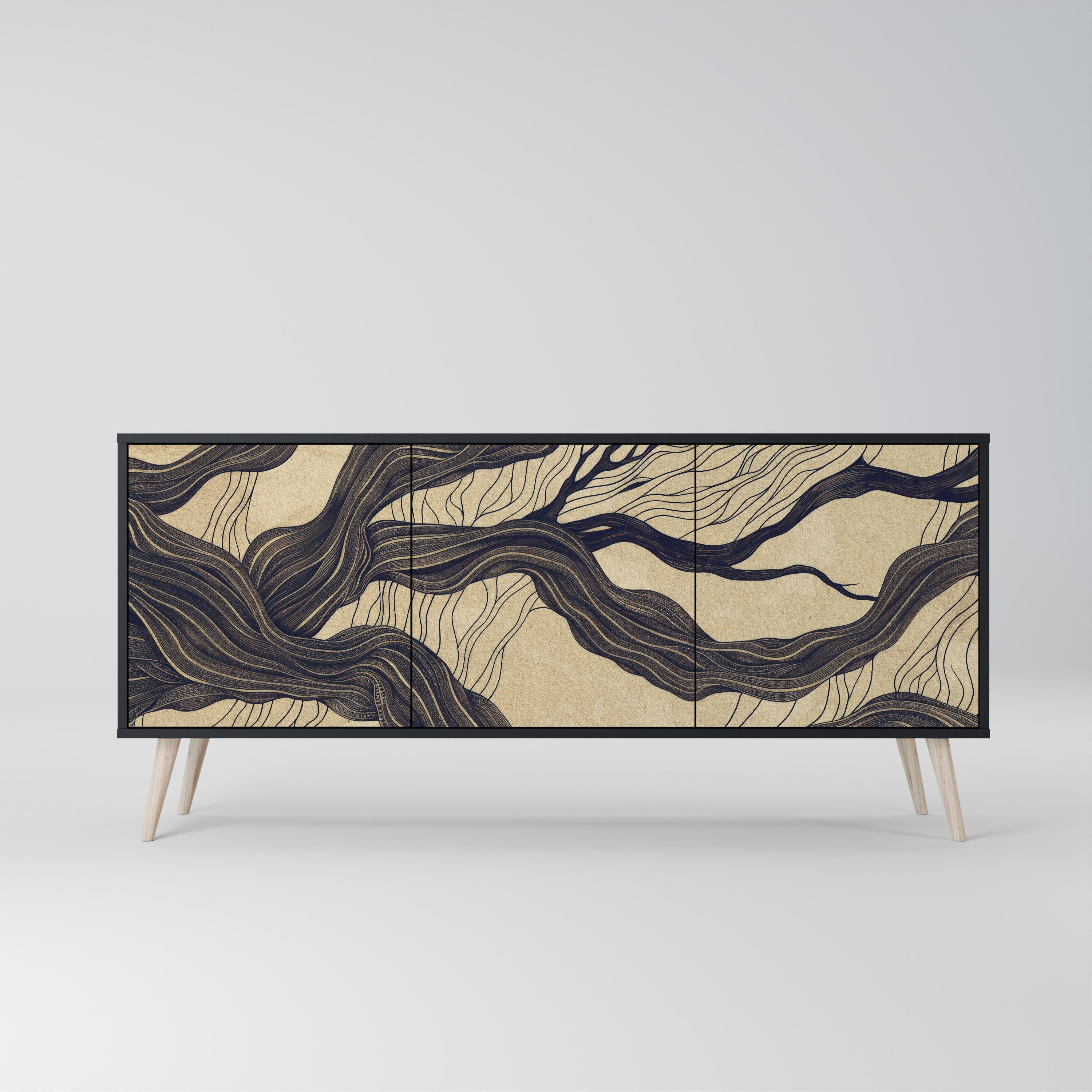 UNIFIED FRAGMENTS 3-Door Sideboard in Black Finish