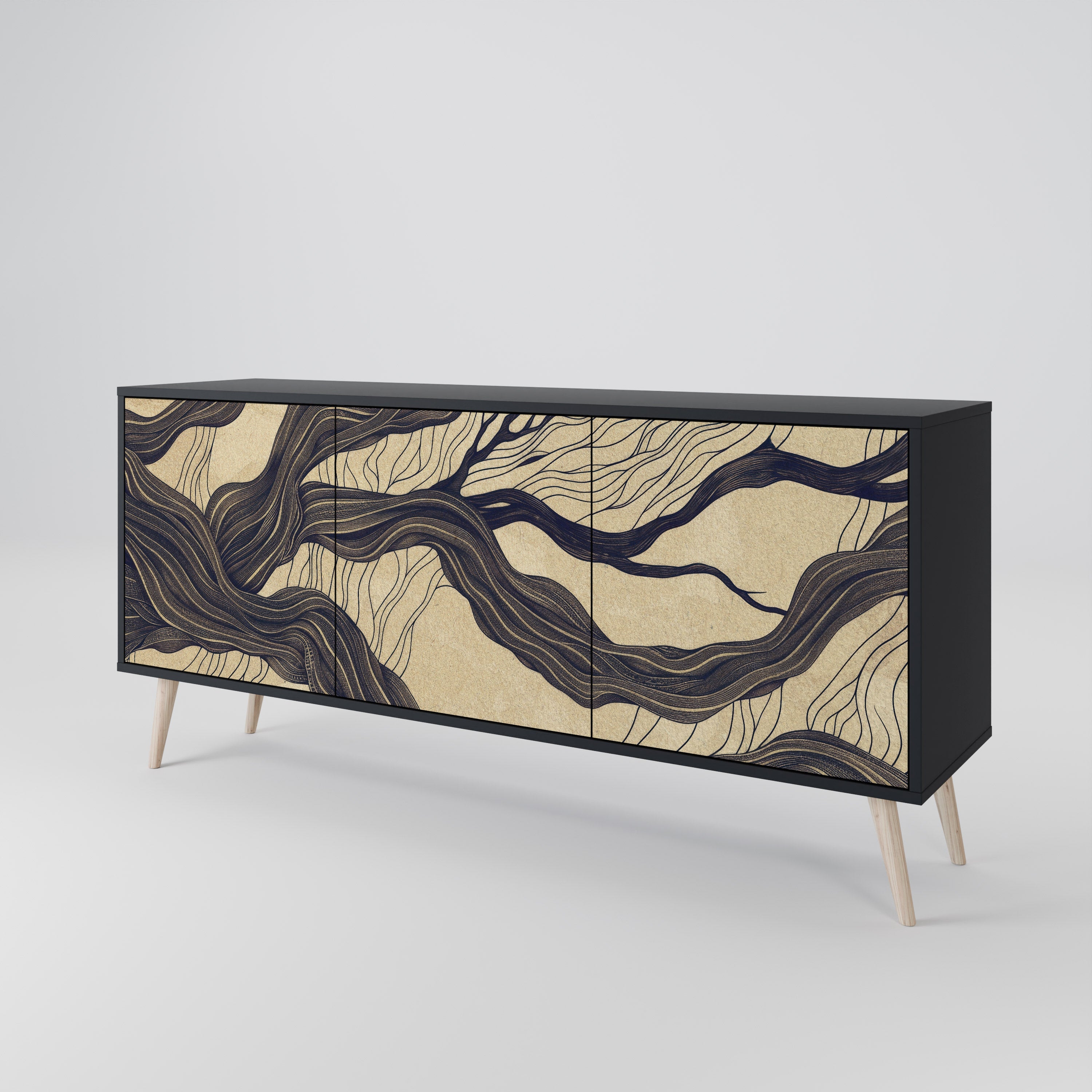 UNIFIED FRAGMENTS 3-Door Sideboard in Black Finish