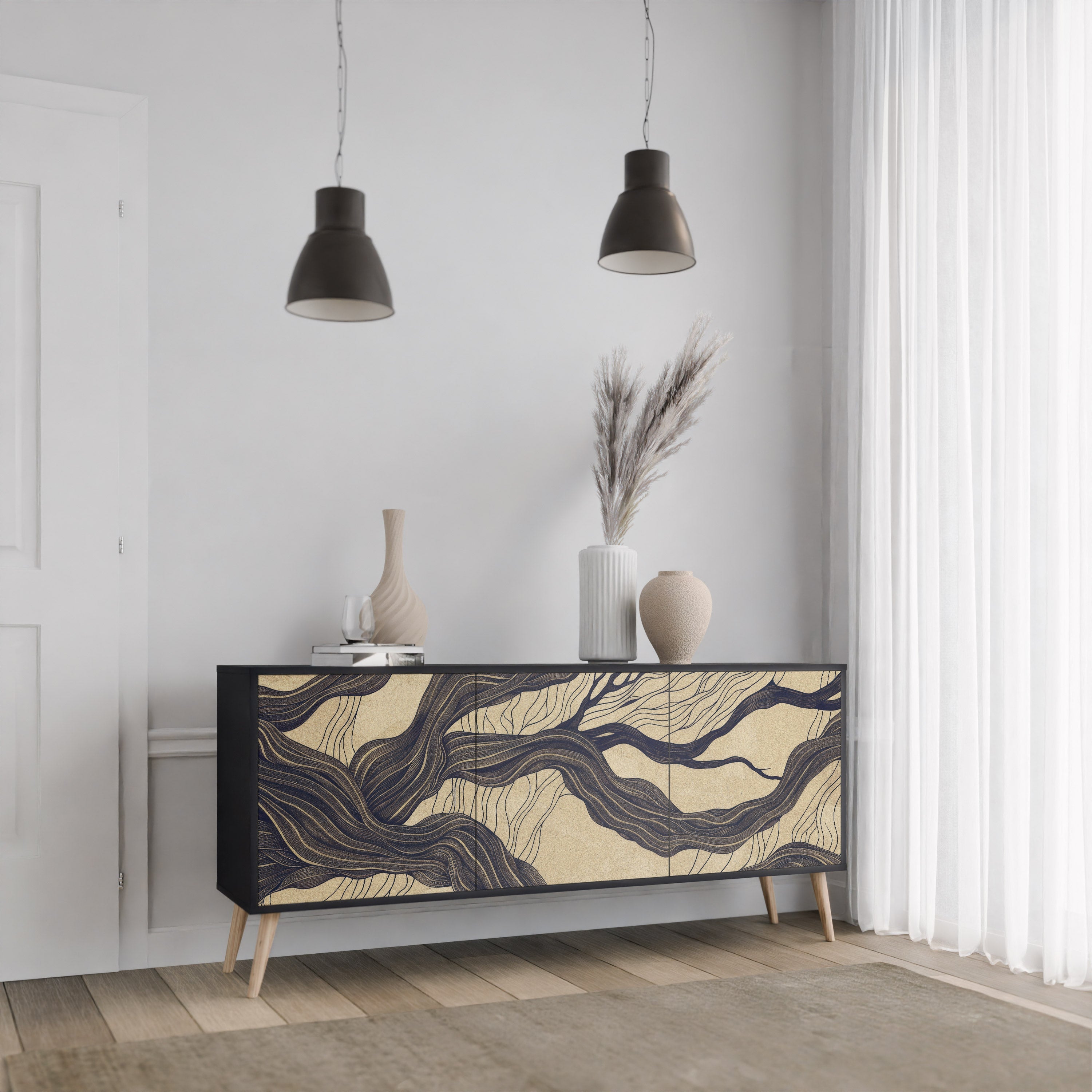 UNIFIED FRAGMENTS 3-Door Sideboard in Black Finish