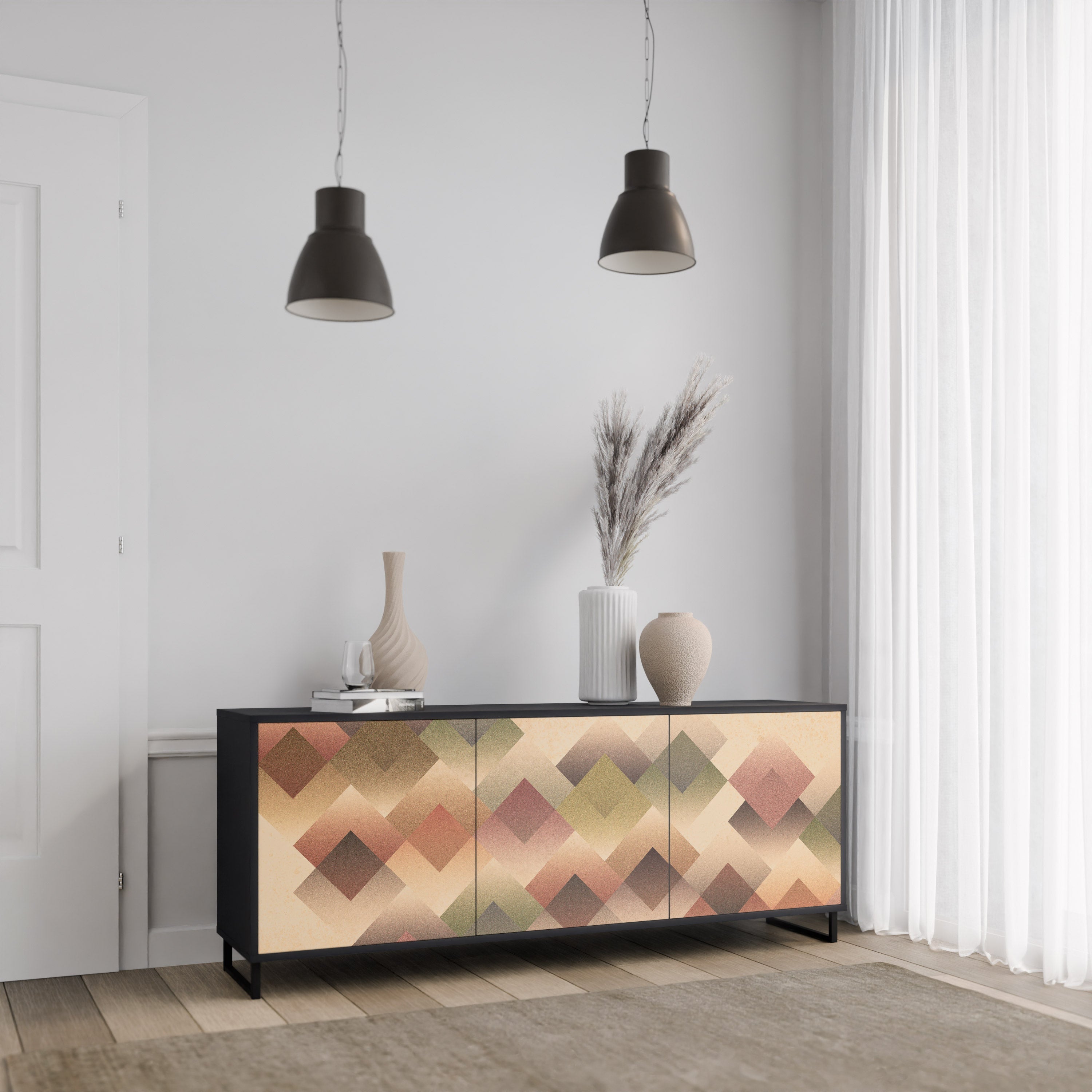 GEOMETRIC FUSION 3-Door Sideboard in Black Finish