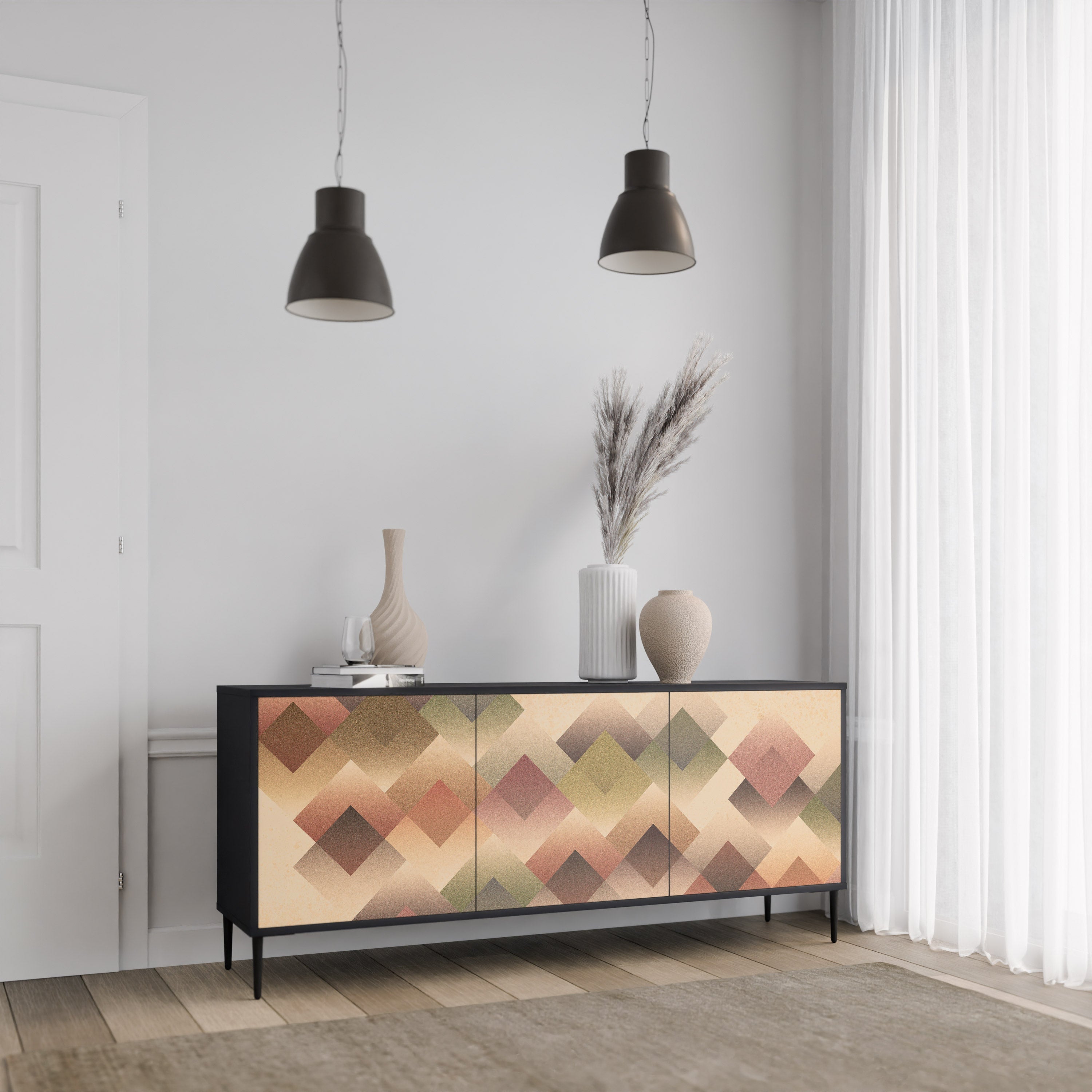 GEOMETRIC FUSION 3-Door Sideboard in Black Finish