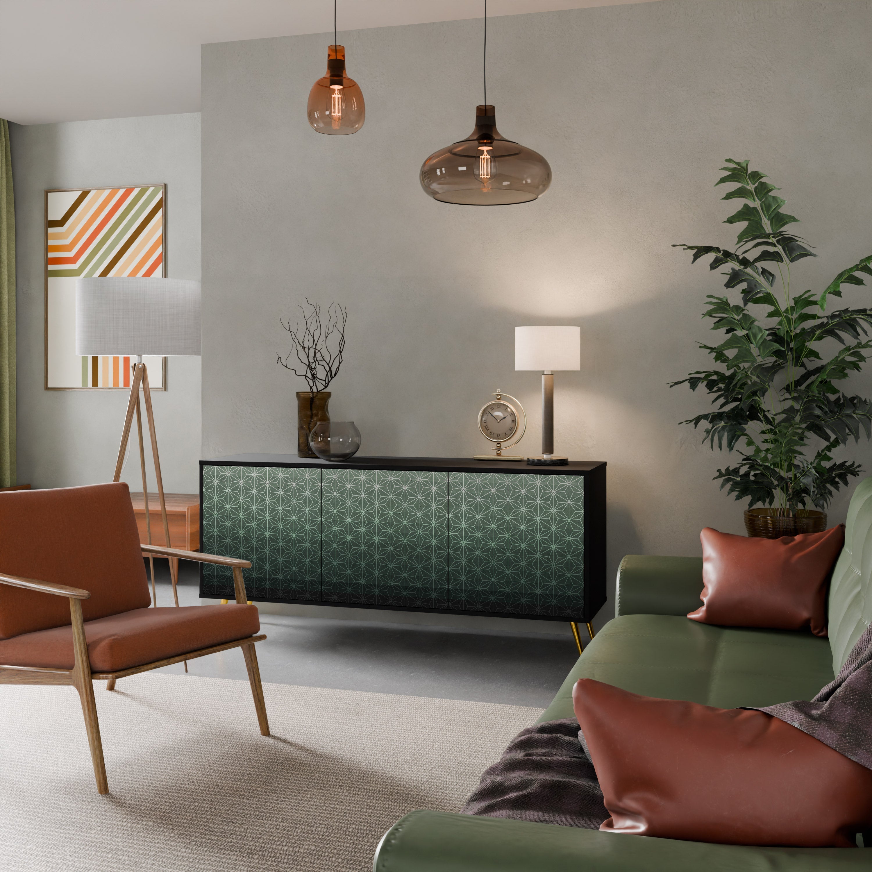 ORNAMENTAL GLIMMER 3-Door Sideboard in Black Finish