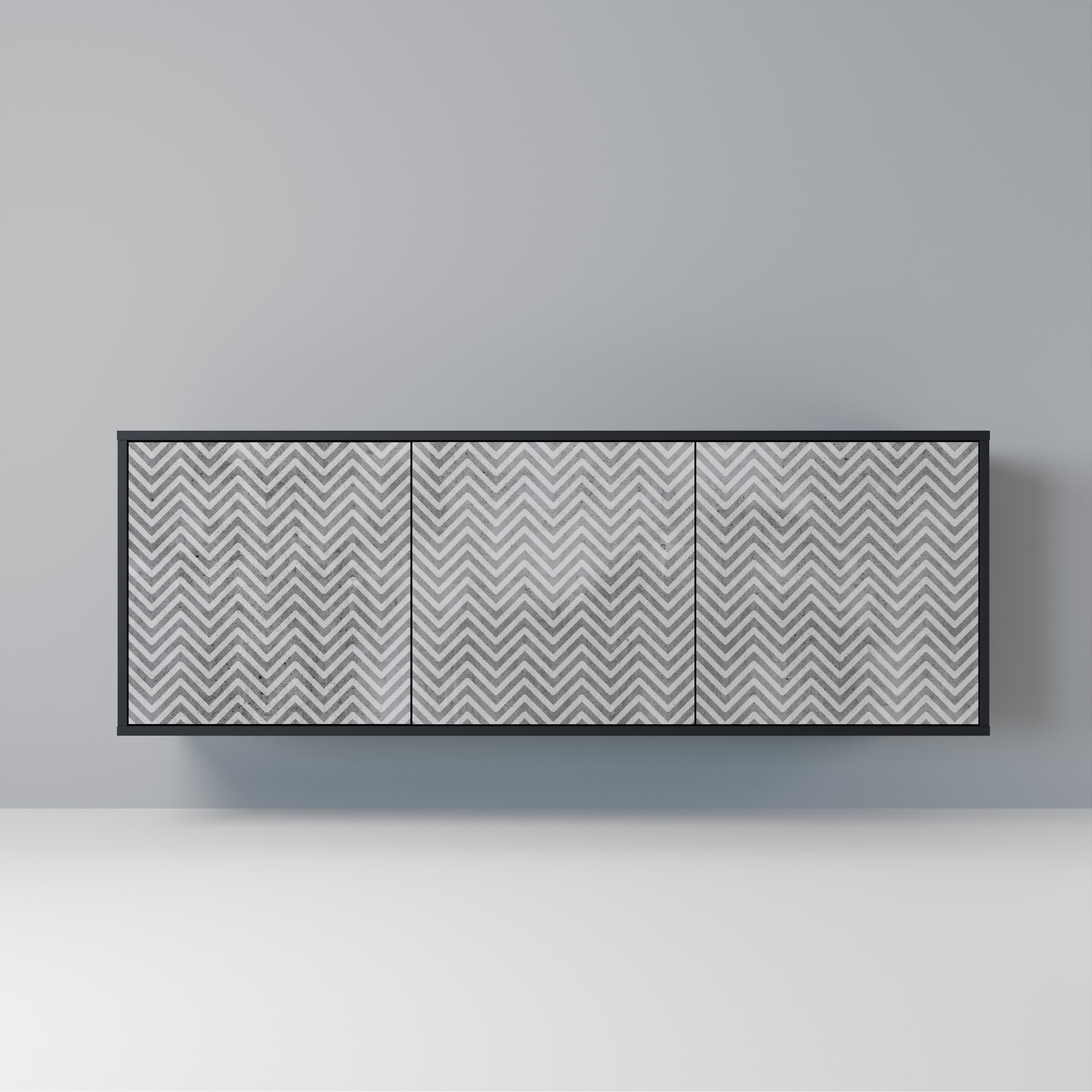 CONCRETE ZIG ZAG 3-Door Sideboard in Black Finish