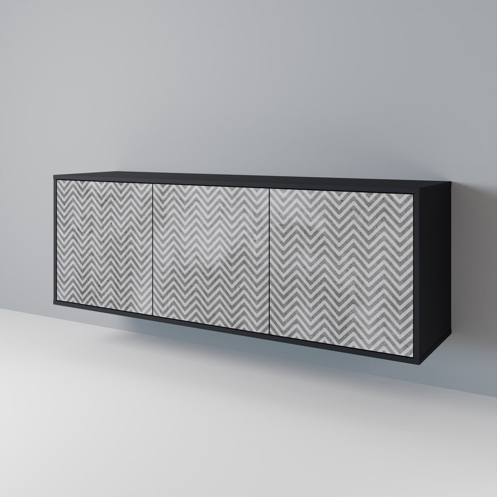 CONCRETE ZIG ZAG 3-Door Sideboard in Black Finish