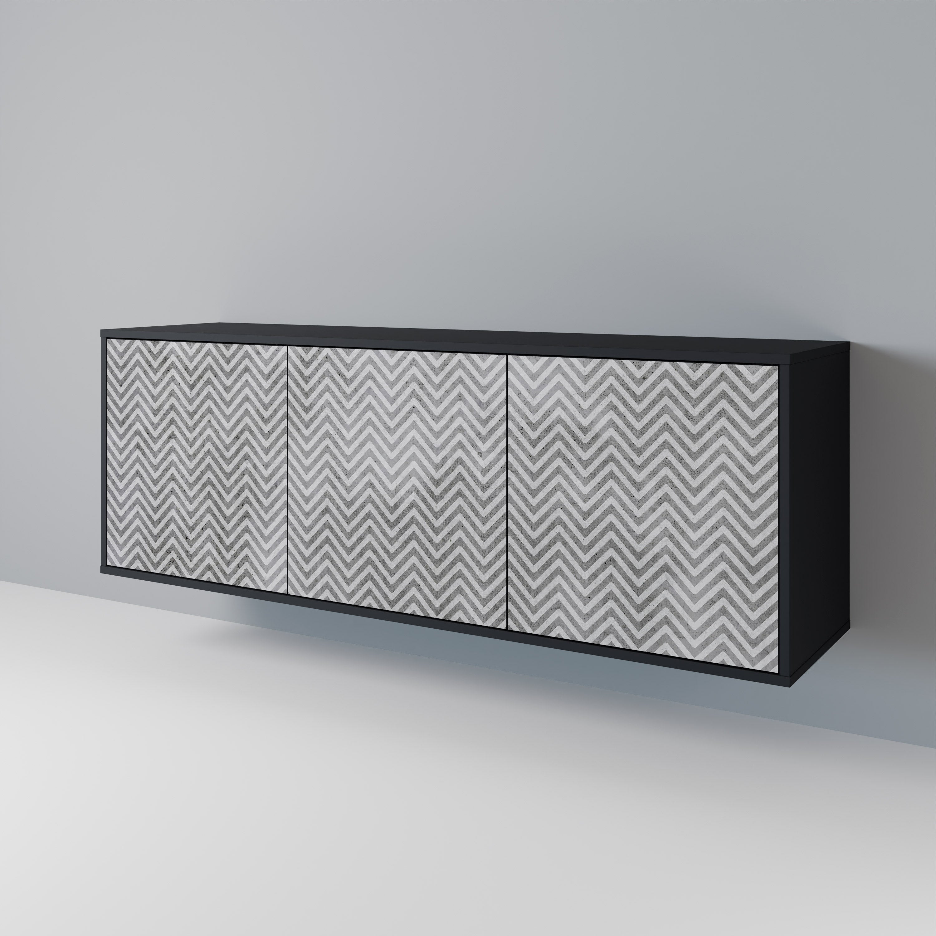 CONCRETE ZIG ZAG 3-Door Sideboard in Black Finish