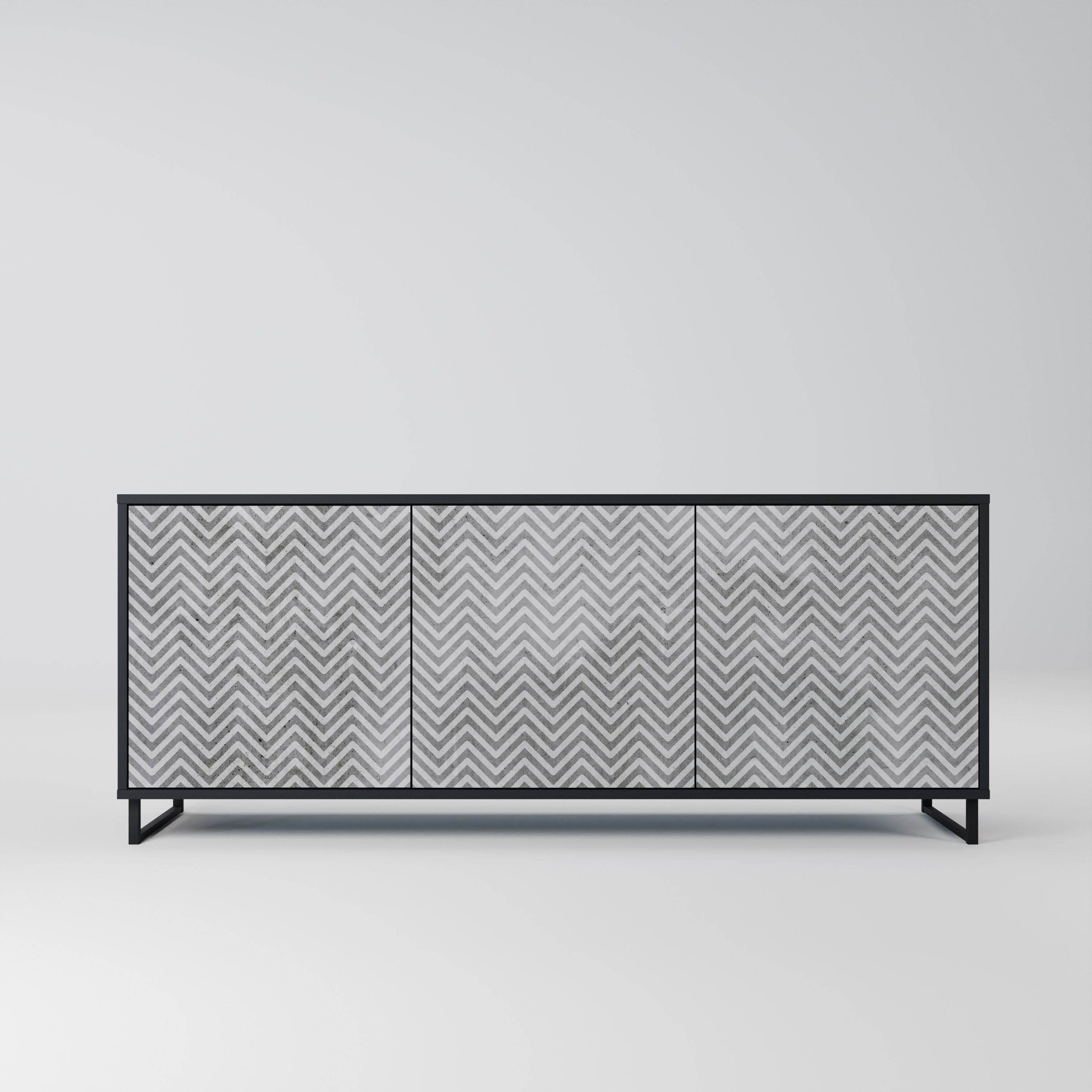 CONCRETE ZIG ZAG 3-Door Sideboard in Black Finish