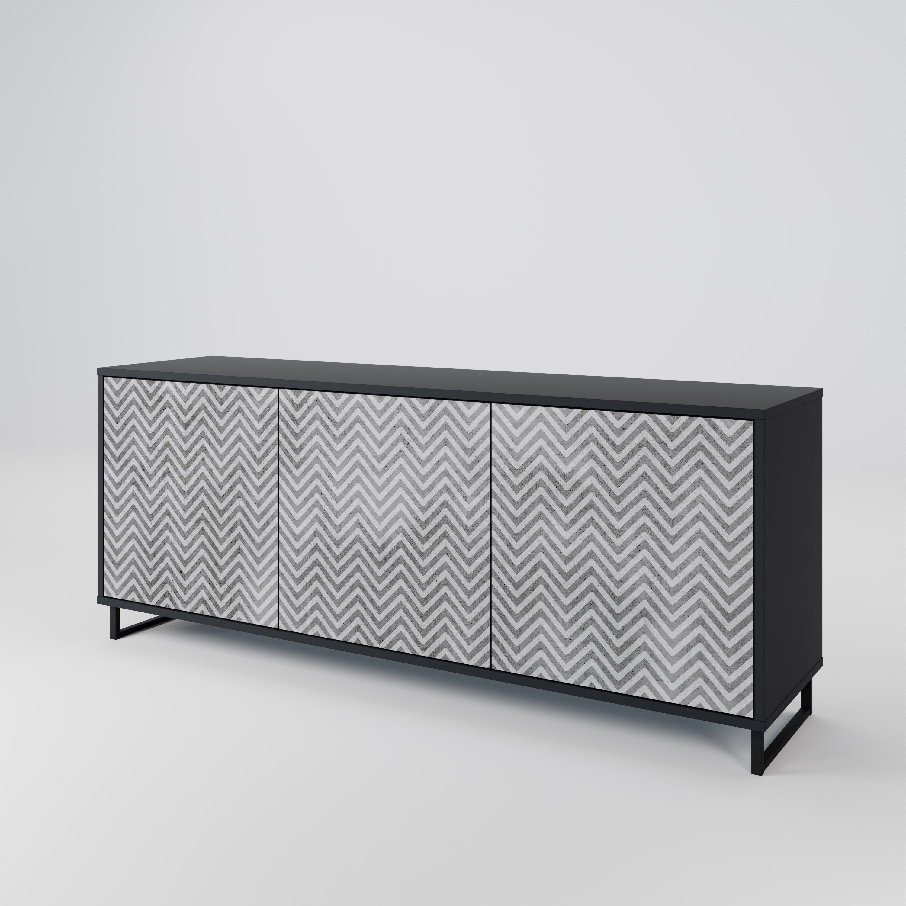 CONCRETE ZIG ZAG 3-Door Sideboard in Black Finish