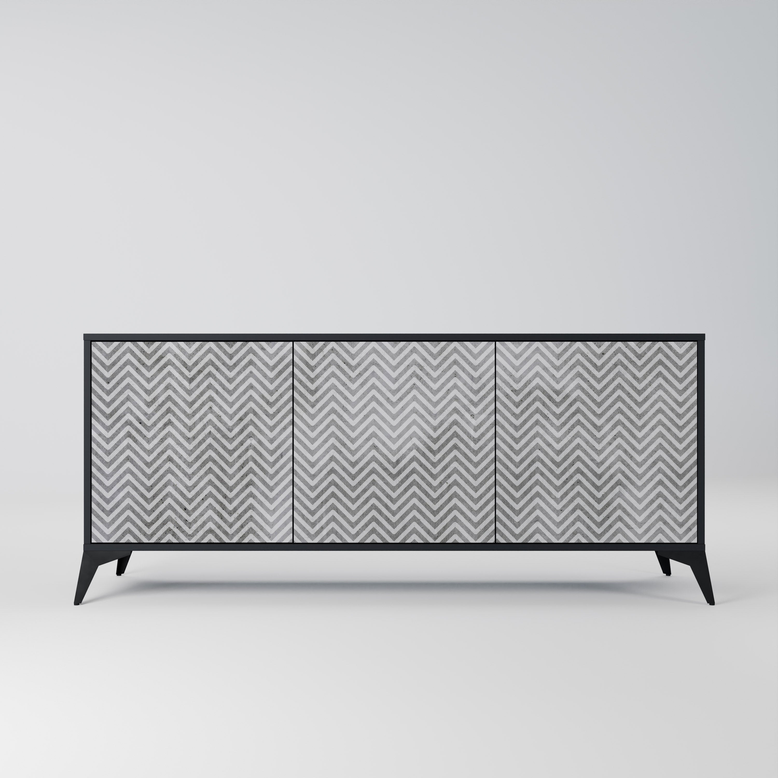 CONCRETE ZIG ZAG 3-Door Sideboard in Black Finish