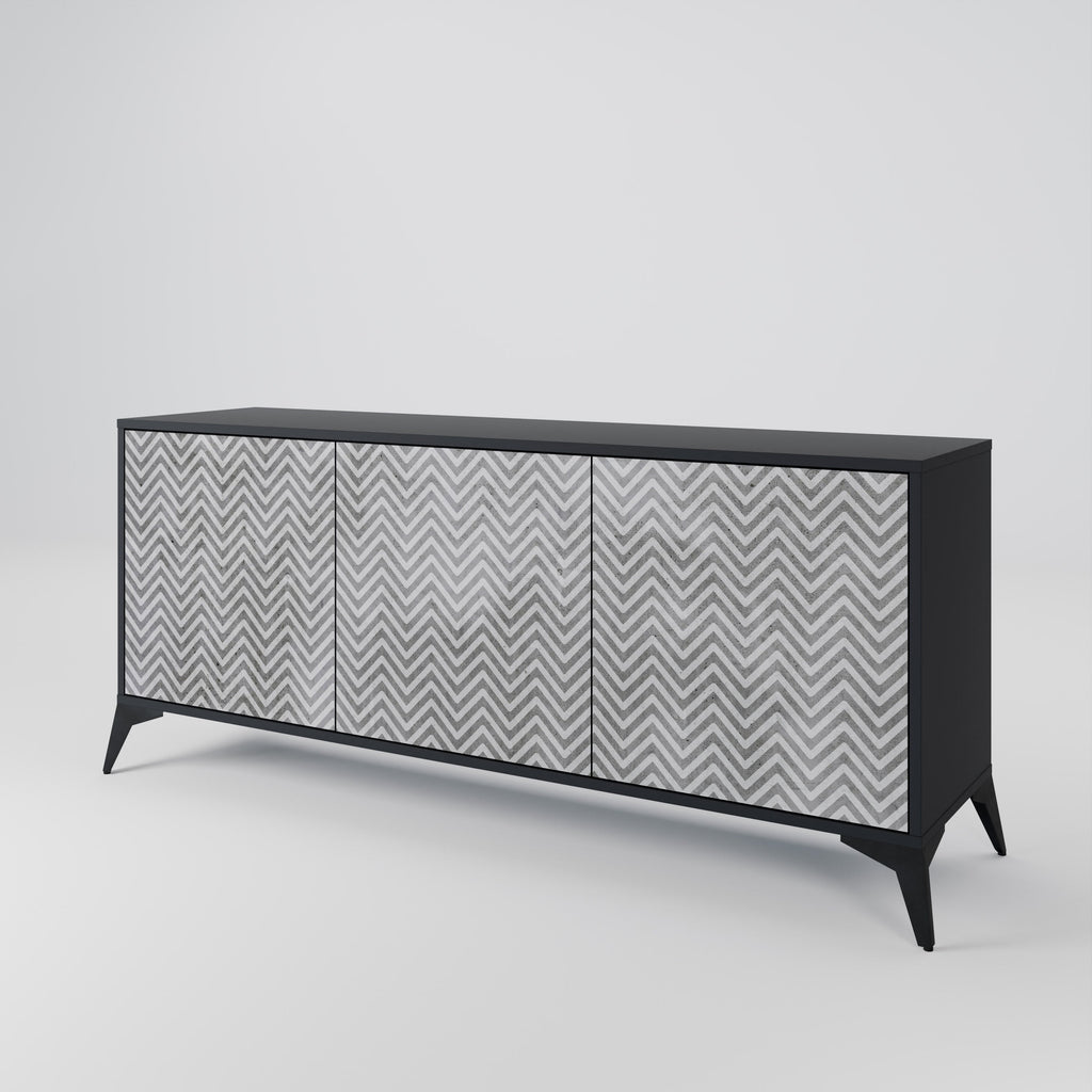 CONCRETE ZIG ZAG 3-Door Sideboard in Black Finish