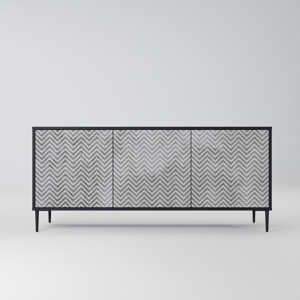 CONCRETE ZIG ZAG 3-Door Sideboard in Black Finish