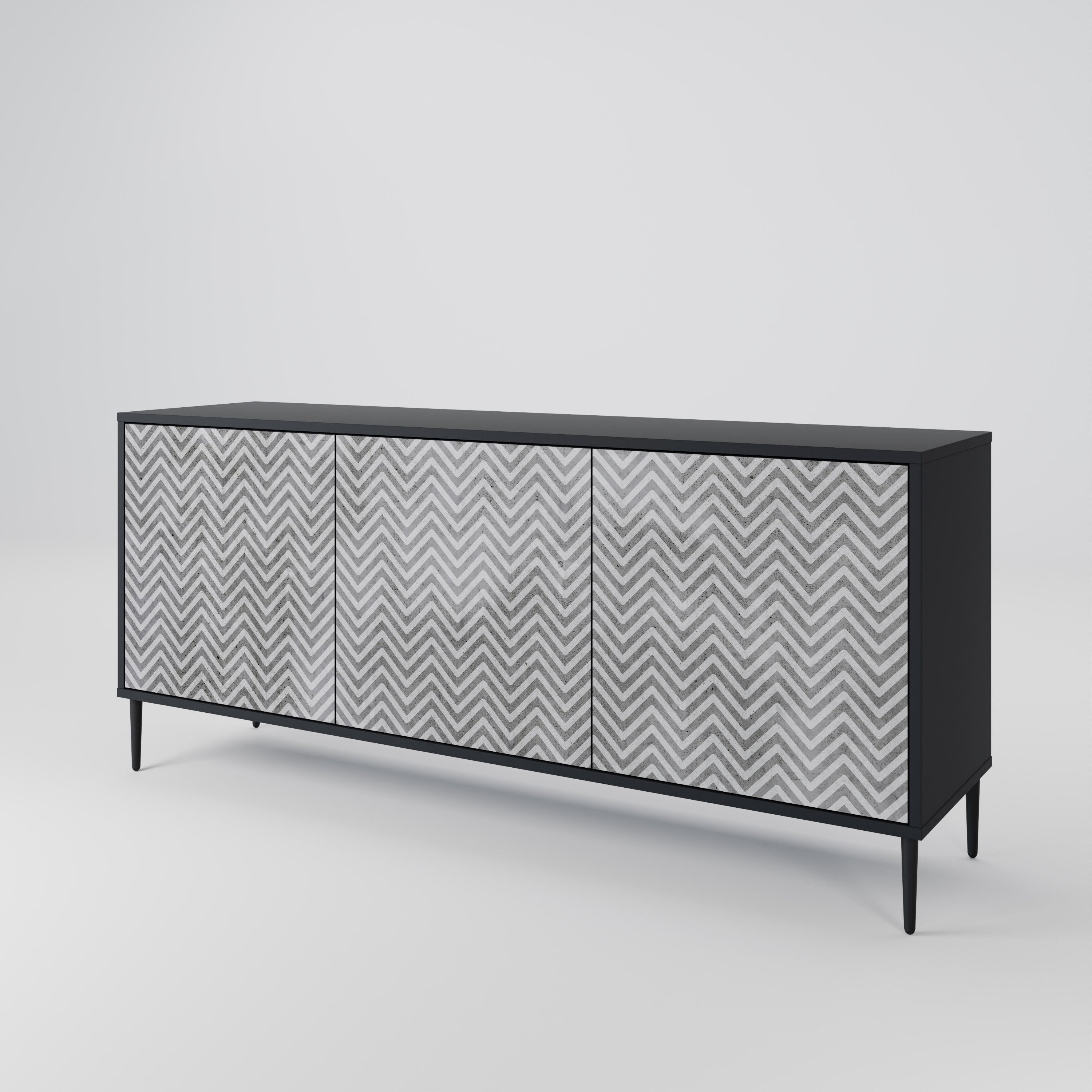 CONCRETE ZIG ZAG 3-Door Sideboard in Black Finish