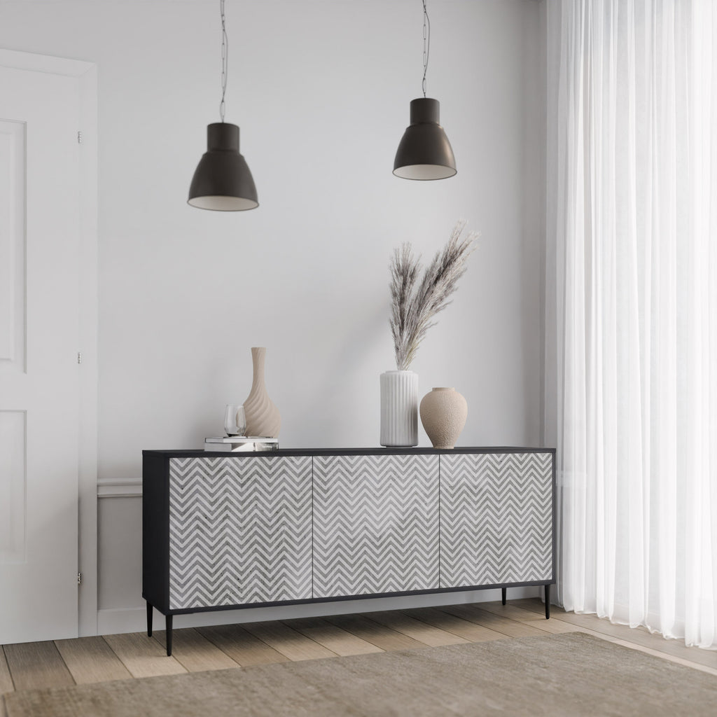 CONCRETE ZIG ZAG 3-Door Sideboard in Black Finish