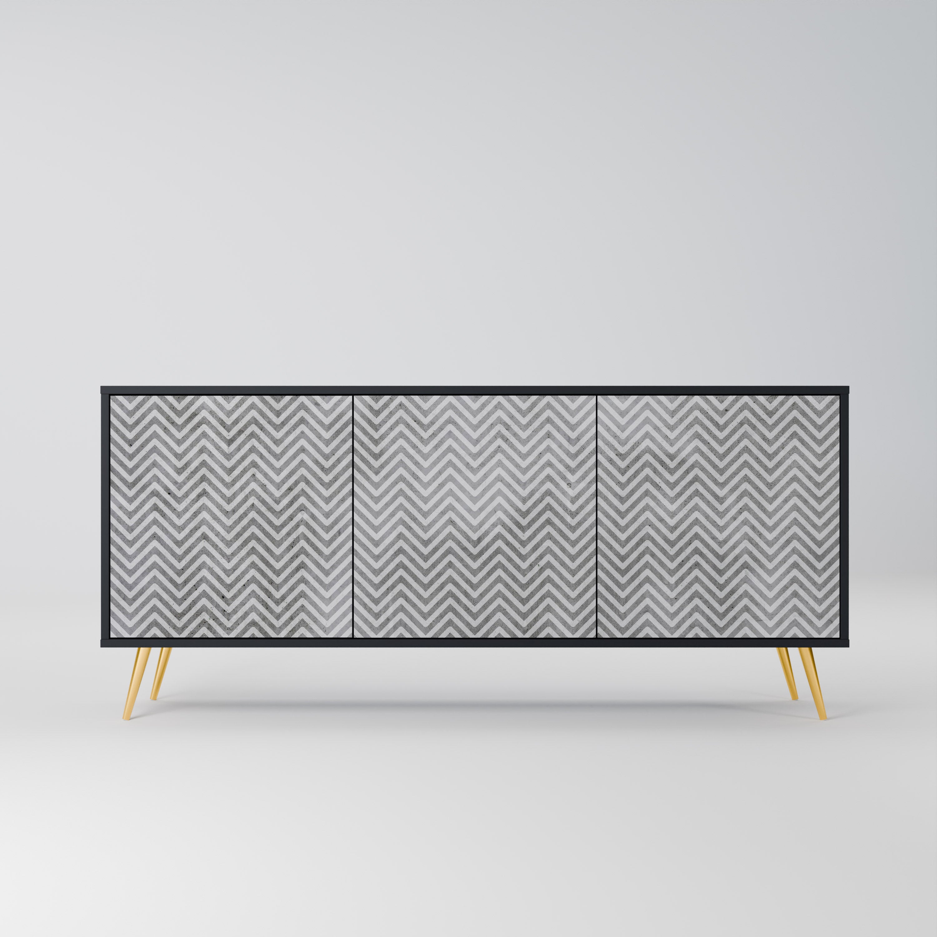 CONCRETE ZIG ZAG 3-Door Sideboard in Black Finish